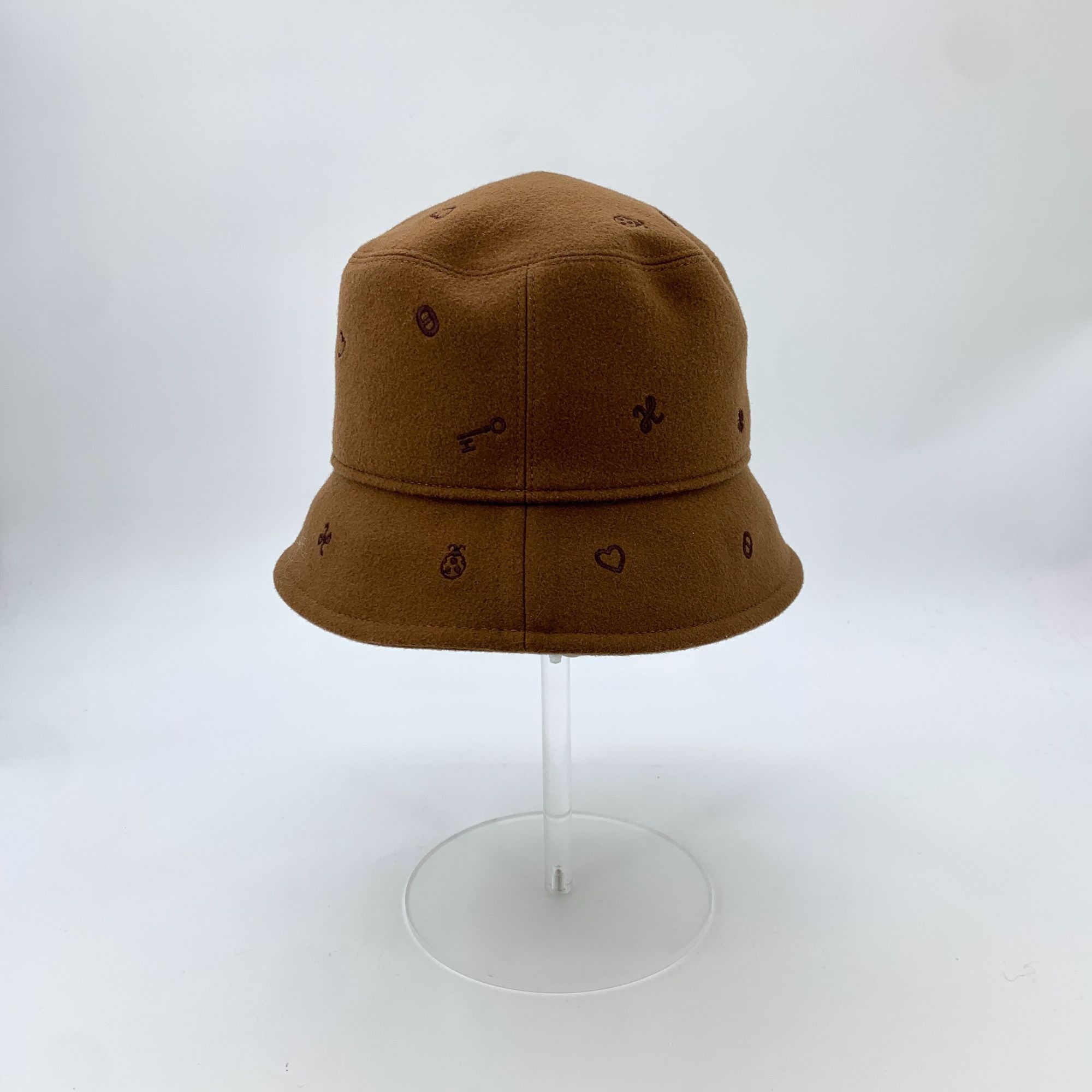 Hermes Hermès Brown Cashmere Embroidered Fisherman Hat W/ Silk Lini Size ONE SIZE - 4 Thumbnail
