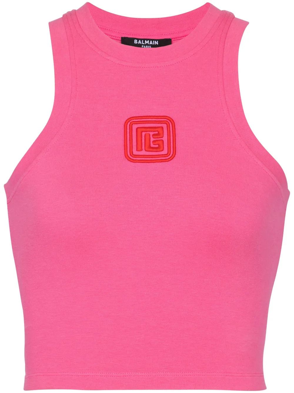 Balmain o1s1wg110725 Logo Embroidered Cropped Tank Top in Pink Size XL / US 12-14 / IT 48-50 - 1 Thumbnail