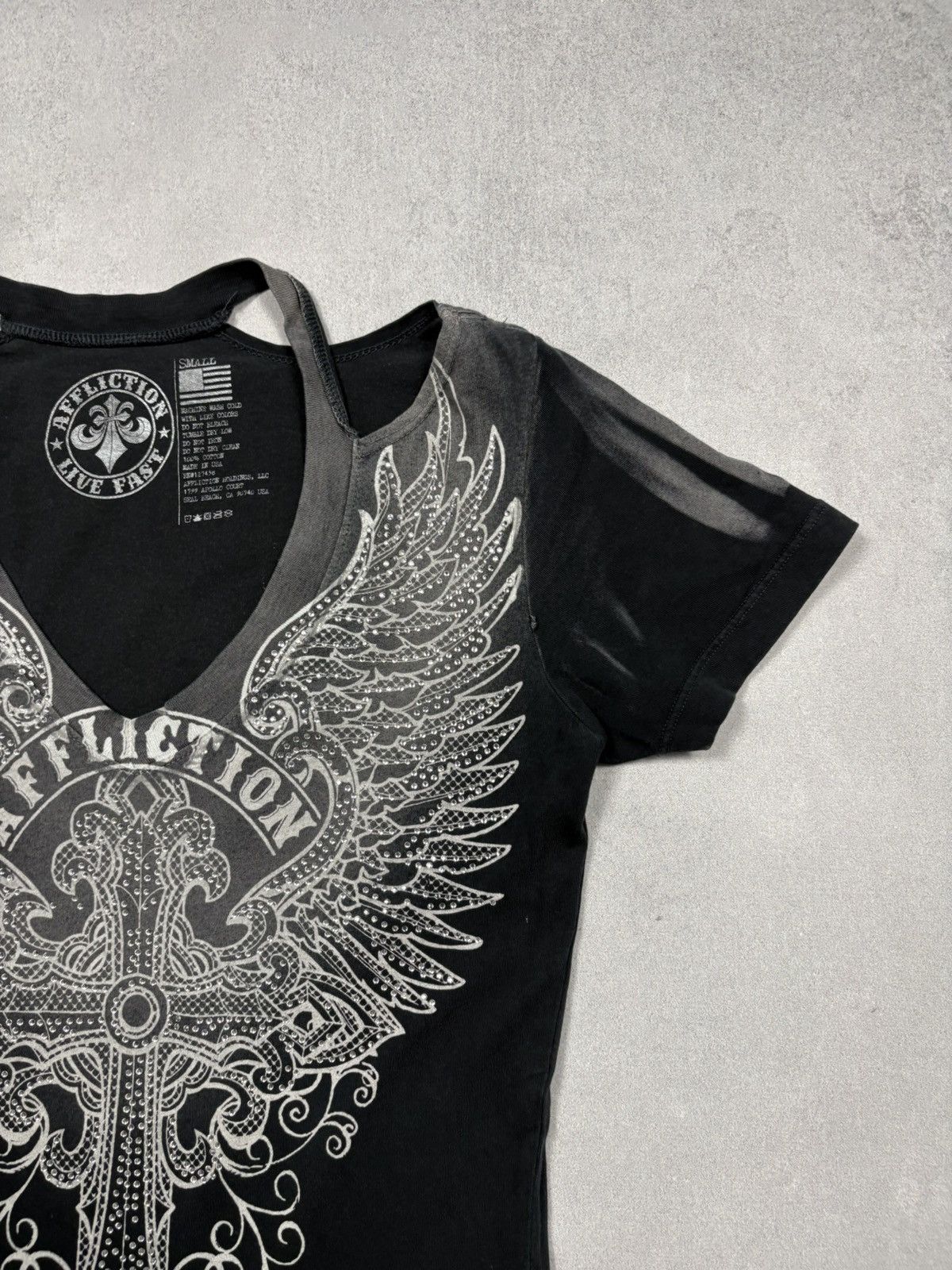 Affliction Affliction Live Fast Wings Cross Tee Rhinestone Graphic USA Size S / US 4 / IT 40 - 3 Thumbnail