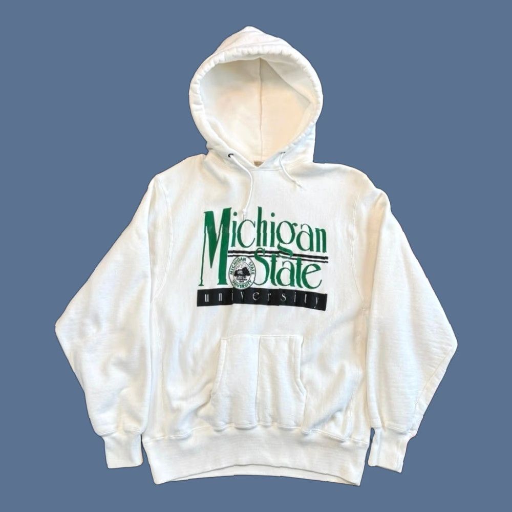 Vintage VINTAGE Michigan State University Hoodie Sweatshirt Mens Large PullOver 80s 90s College Sports White Long Sleeve Size US L / EU 52-54 / 3 - 1 Thumbnail