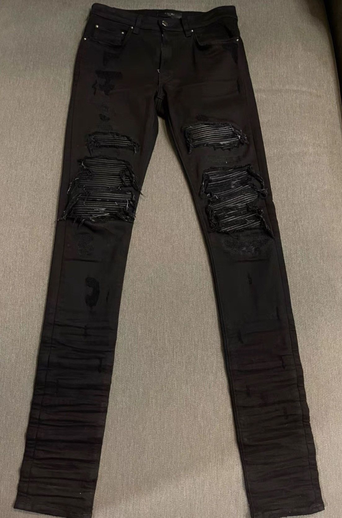 image of Amiri Mx1 Split Leather Jeans in Black, Men's (Size 28)