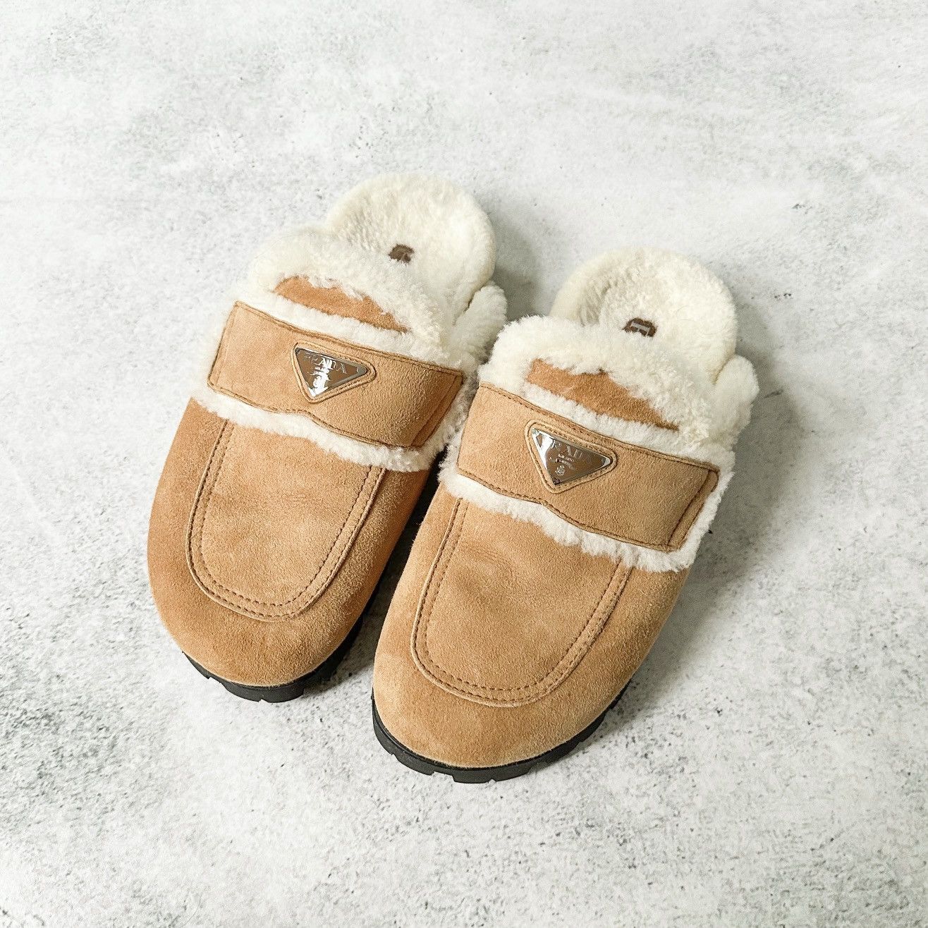 Plaque Logo Shearling Mules