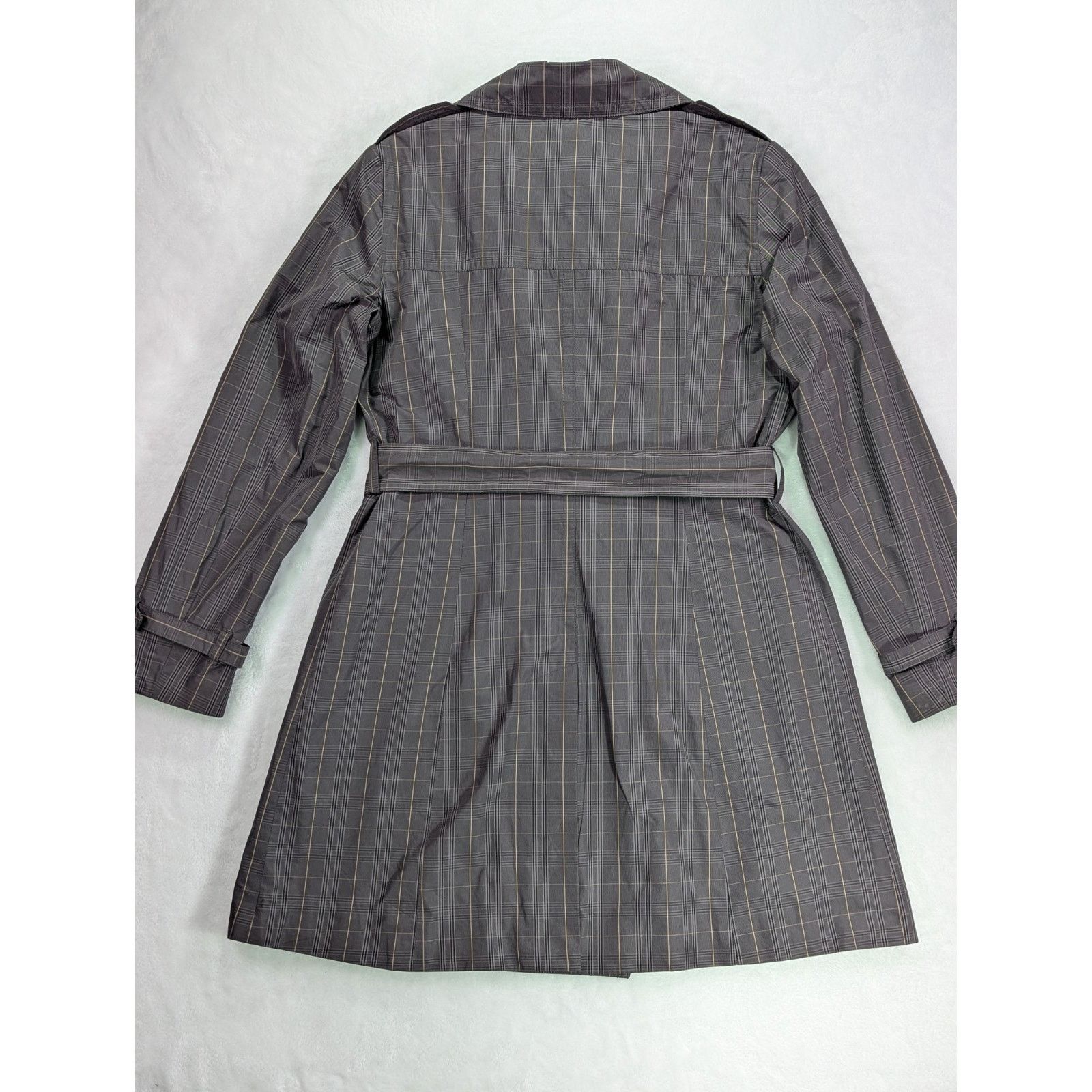 Banana Republic Trench Coat S Petite Gray Plaid Check Double Breasted Belted Size S / US 4 / IT 40 - 15 Thumbnail