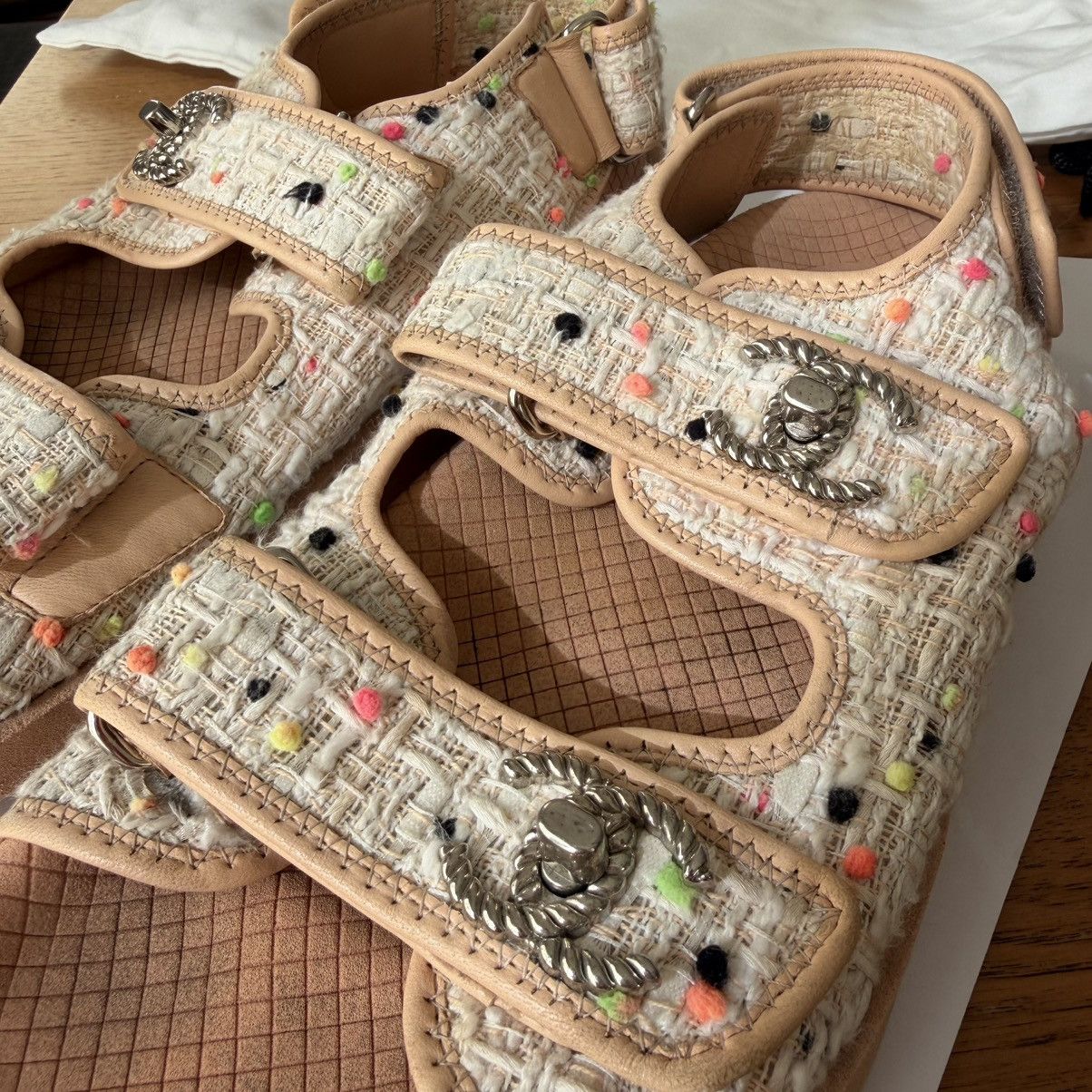 Chanel Authenticity Certificate✅ Chanel Tweed Dad Sandals 💕 Size US 8 / IT 38 - 7 Thumbnail