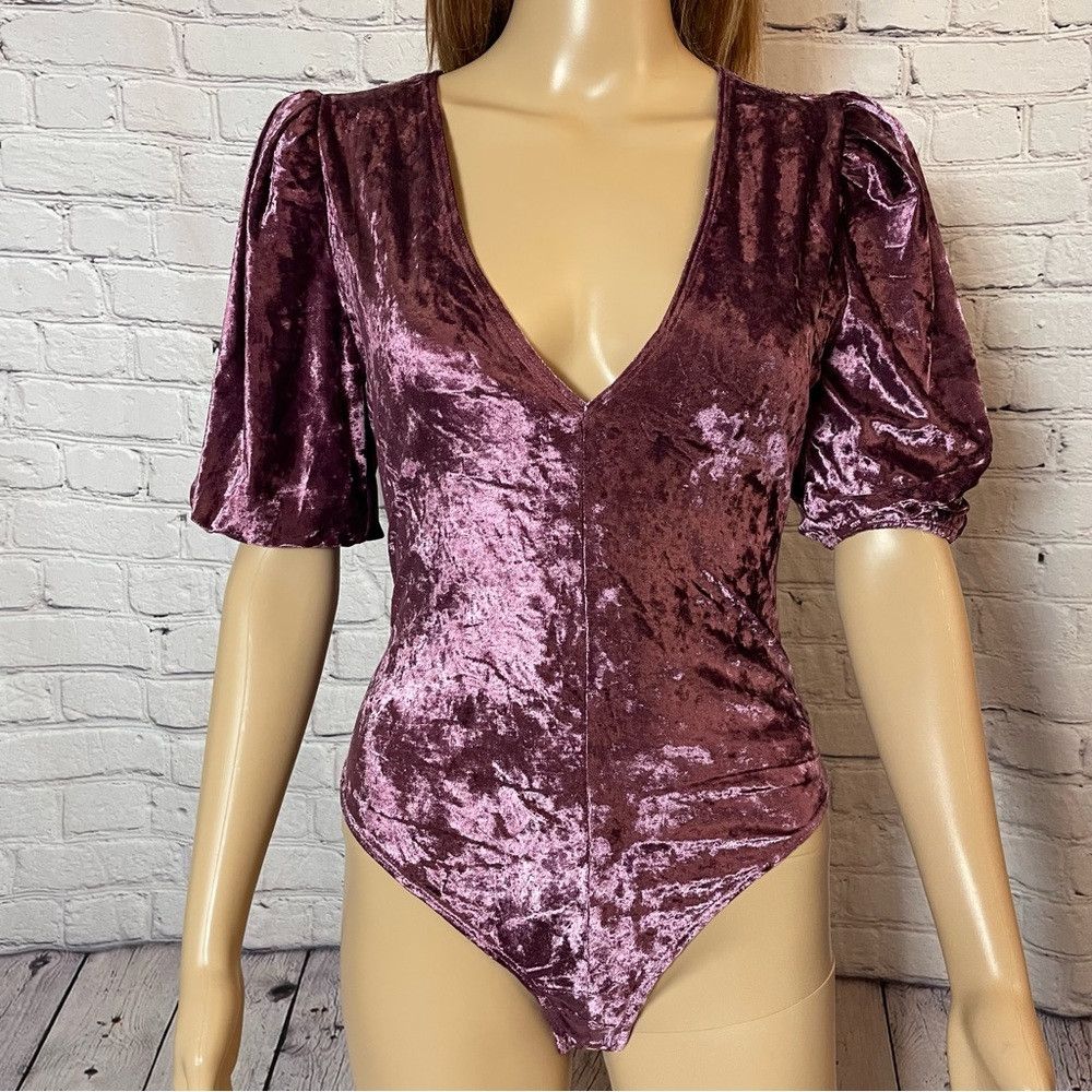 Free People New Free People Don't You Wish Velvet Purple Bodysuit Size Size XS / US 0-2 / IT 36-38 - 3 Thumbnail