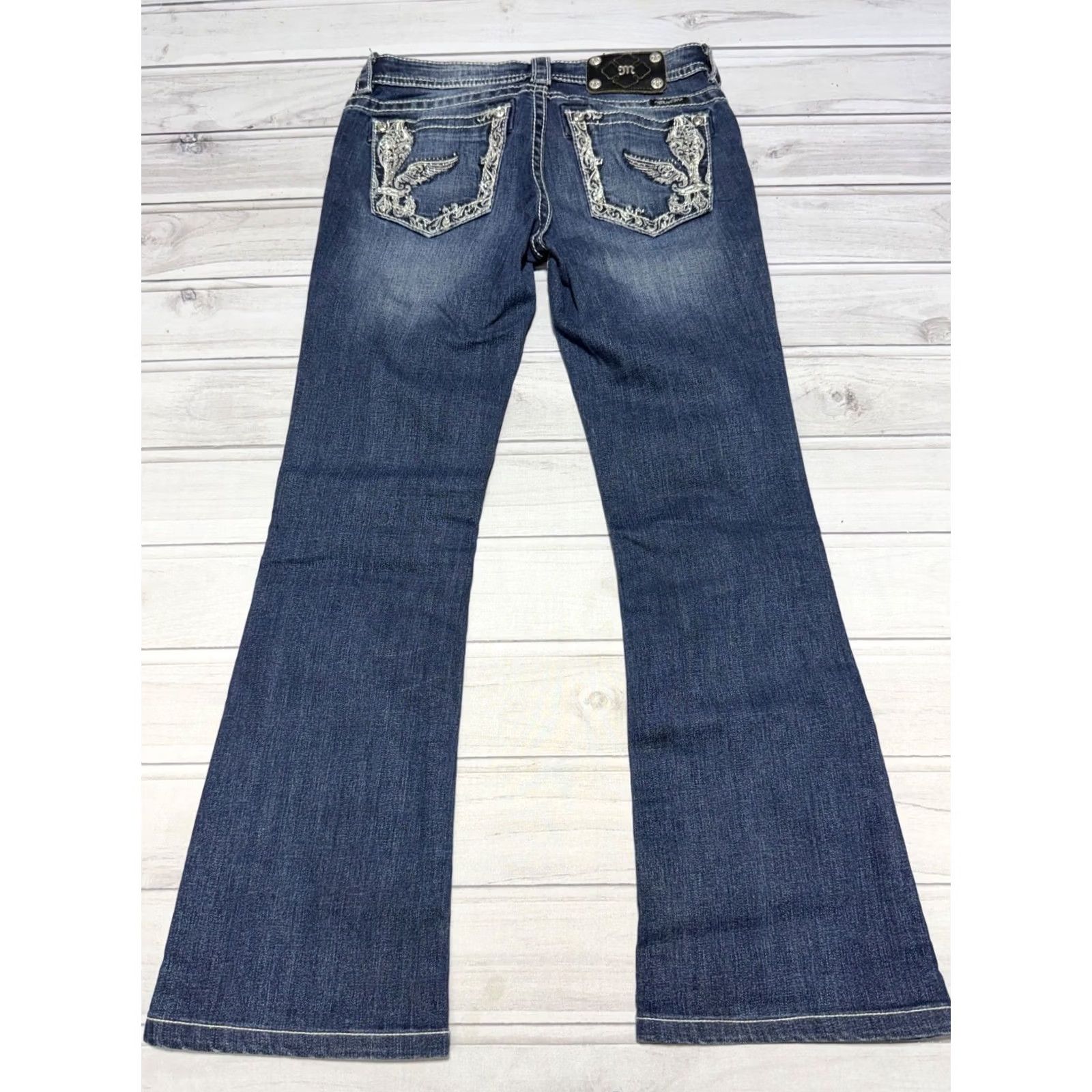 Miss Me Miss Me Jeans 27 Blue Bootcut Studded Bling Thick Stitch Denim Pants JP5534B Jeans Size 27" / US 4 / IT 40 - 2 Thumbnail
