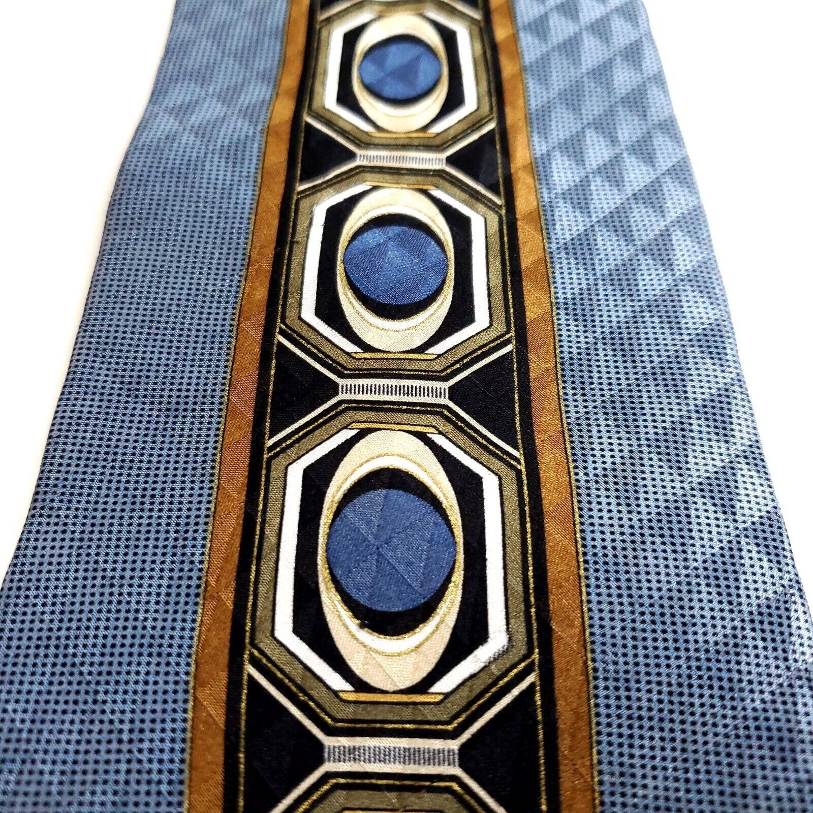 Vintage Palatina Abstract Blue Print Wide Silk Tie Size ONE SIZE - 2 Thumbnail