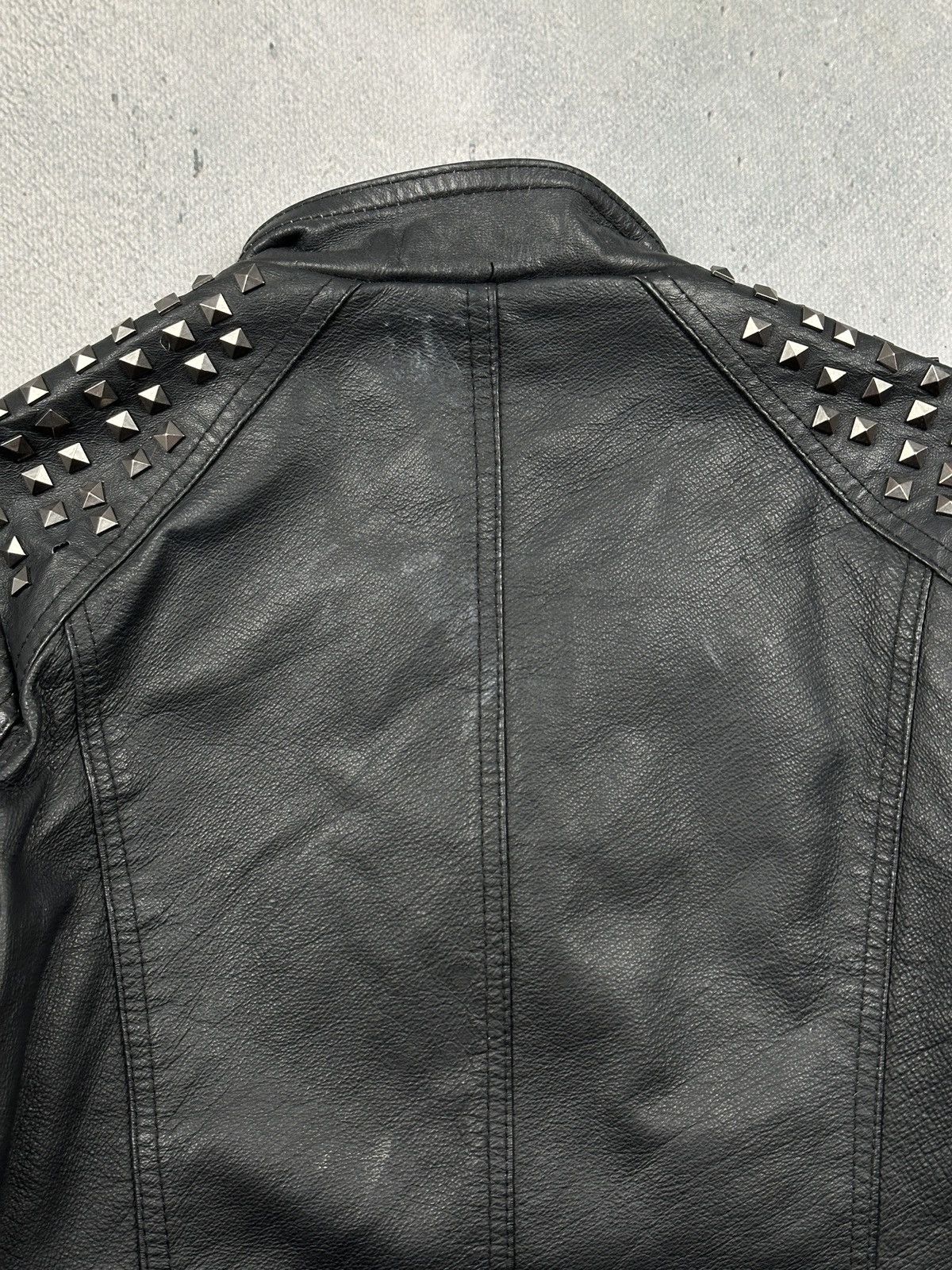 Genuine Leather Never Denim Studded Leather Biker Jacket Black Punk Moto Y2K Size S / US 4 / IT 40 - 16 Thumbnail