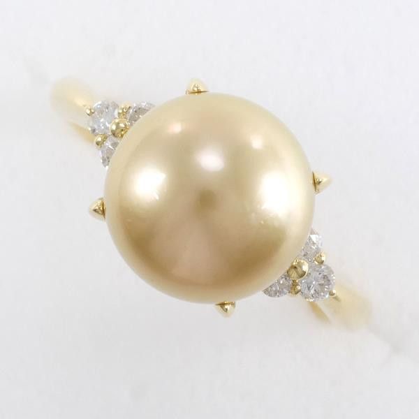 Other Other K18 Yellow Gold Ring with 10mm Pearl and Diamond Metal Ring in Excellent Condition Size ONE SIZE - 1 Thumbnail