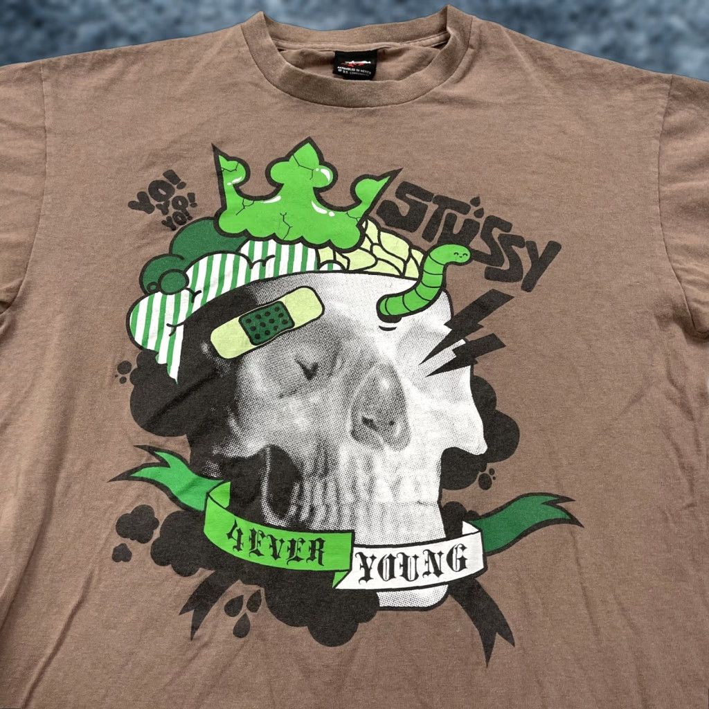 Logo 7 VINTAGE Stussy Shirt Mens M Brown Skull Graphic Tee Logo Y2K Size US M / EU 48-50 / 2 - 1 Thumbnail