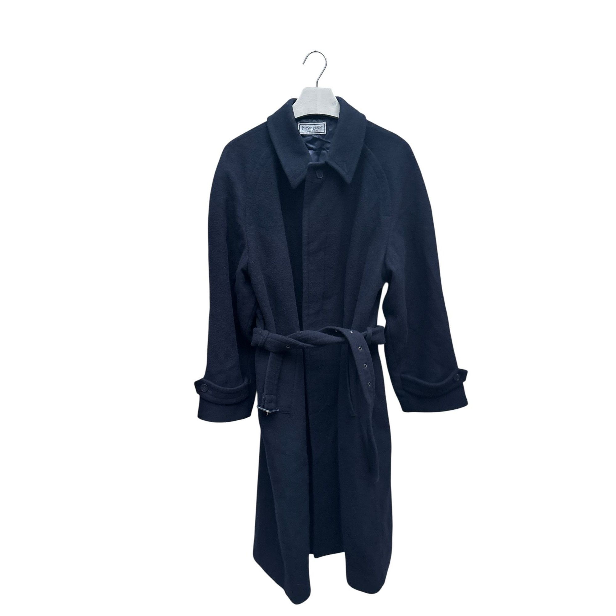 Yves Saint Laurent Heavy Navy Wool Belted Overcoat Size US XL / EU 56 / 4 - 2 Thumbnail