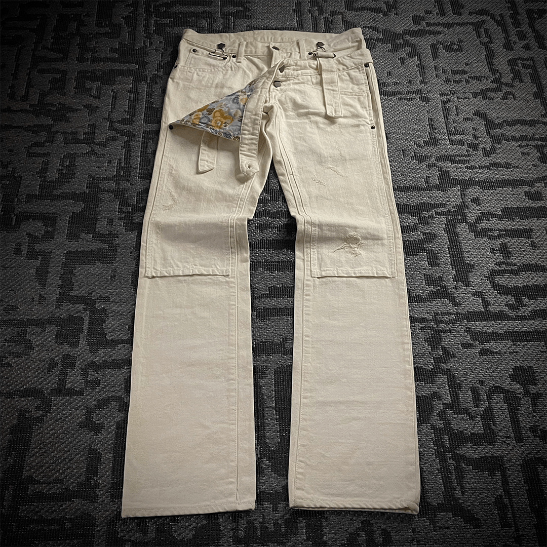 Japanese Brand PPFM Double Waist 3D Knee Blue Floral Jeans Size US 32 / EU 48 - 1 Thumbnail