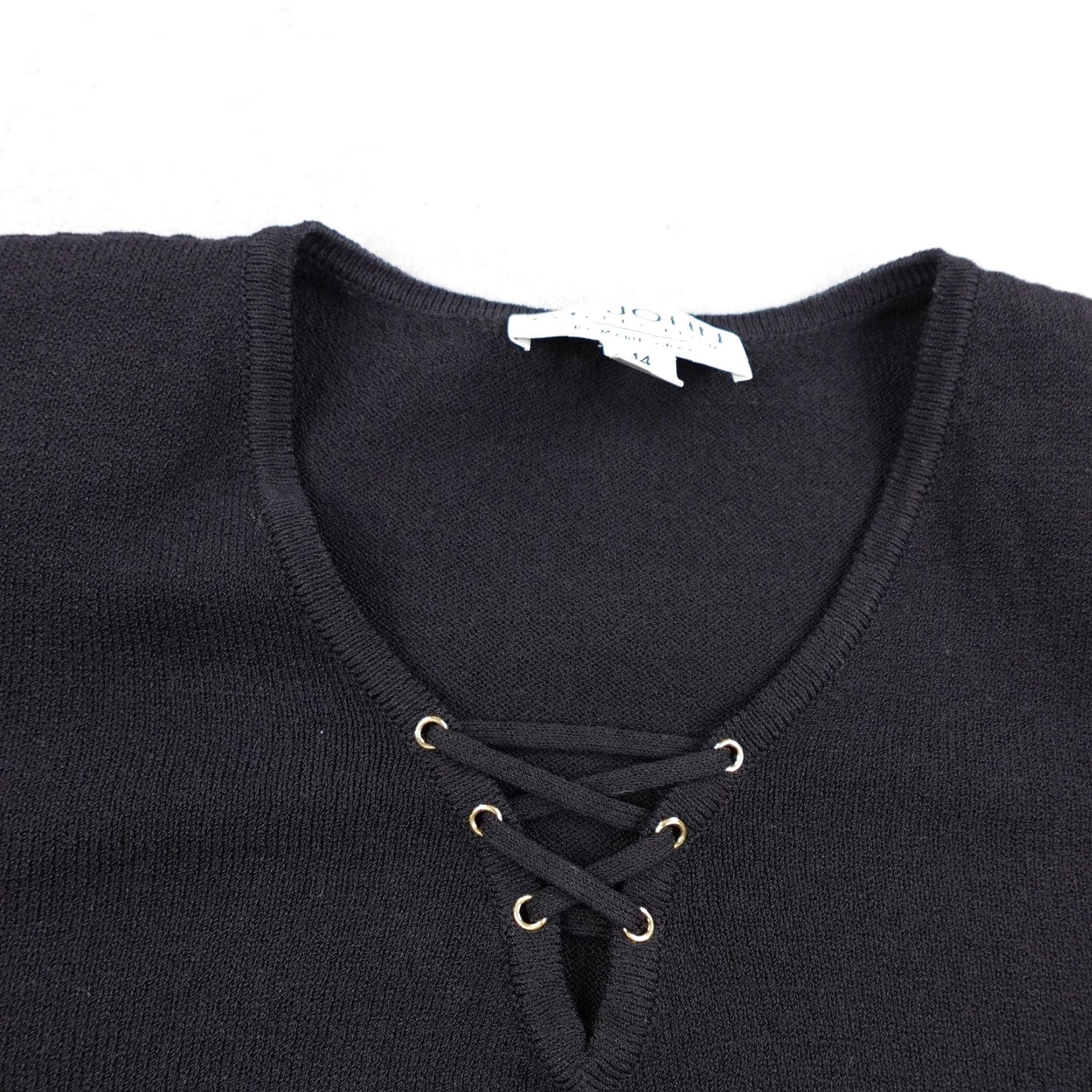 St. John VINTAGE St. John Collection Sweater Women 14 Black Lace-Up V-Neck 3/4 Sleeve Knit Wool Blend USA Ladies M/L Size XL / US 12-14 / IT 48-50 - 2 Thumbnail