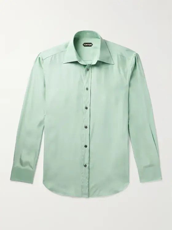 Tom Ford o1loc1c0724 HBBJ01 Silk-Blend Satin Shirt in Light Green Size US M / EU 48-50 / 2 - 1 Thumbnail