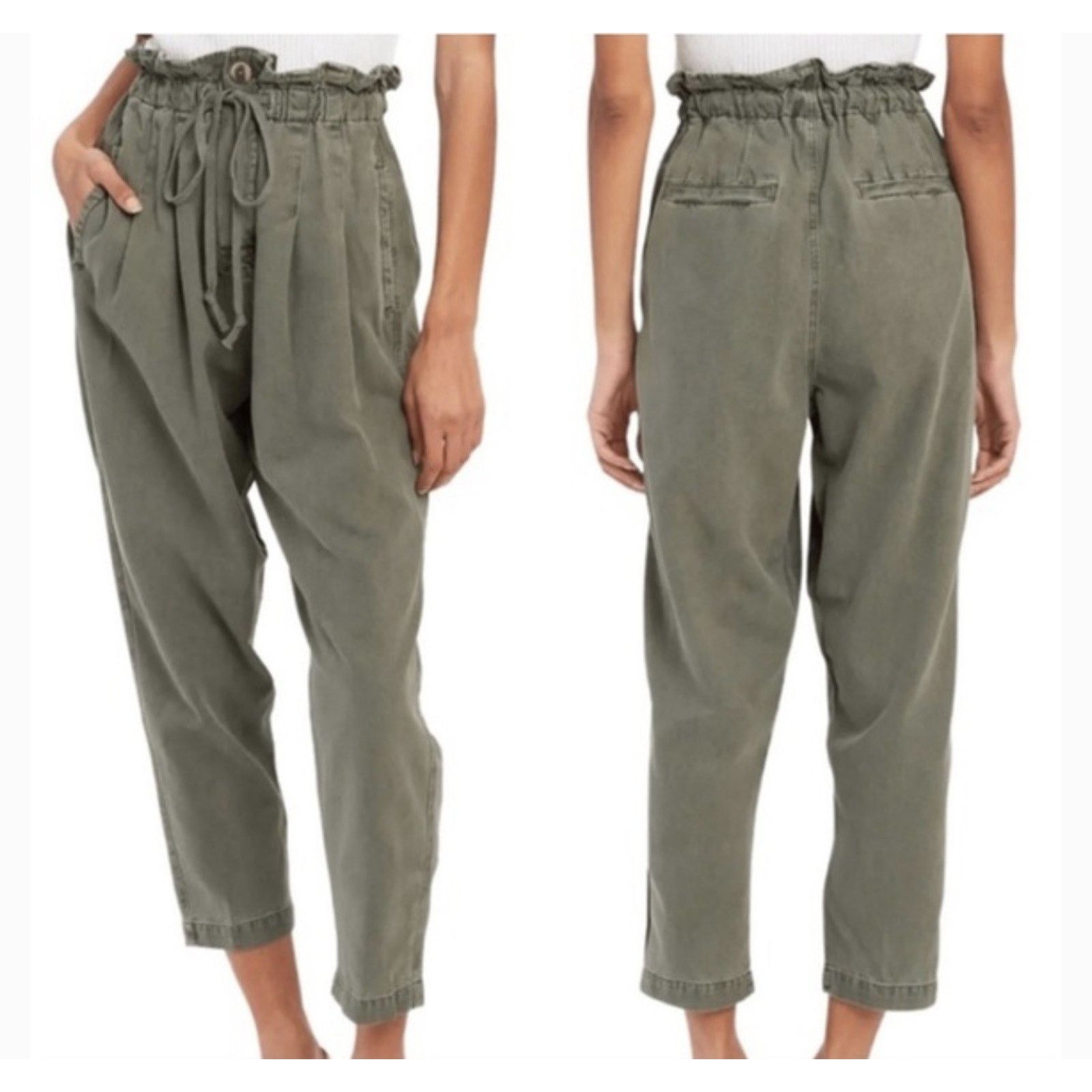 Free People Free People Womens S High-Waisted Olive Green Paperbag Pant Size 27" / US 4 / IT 40 - 1 Thumbnail
