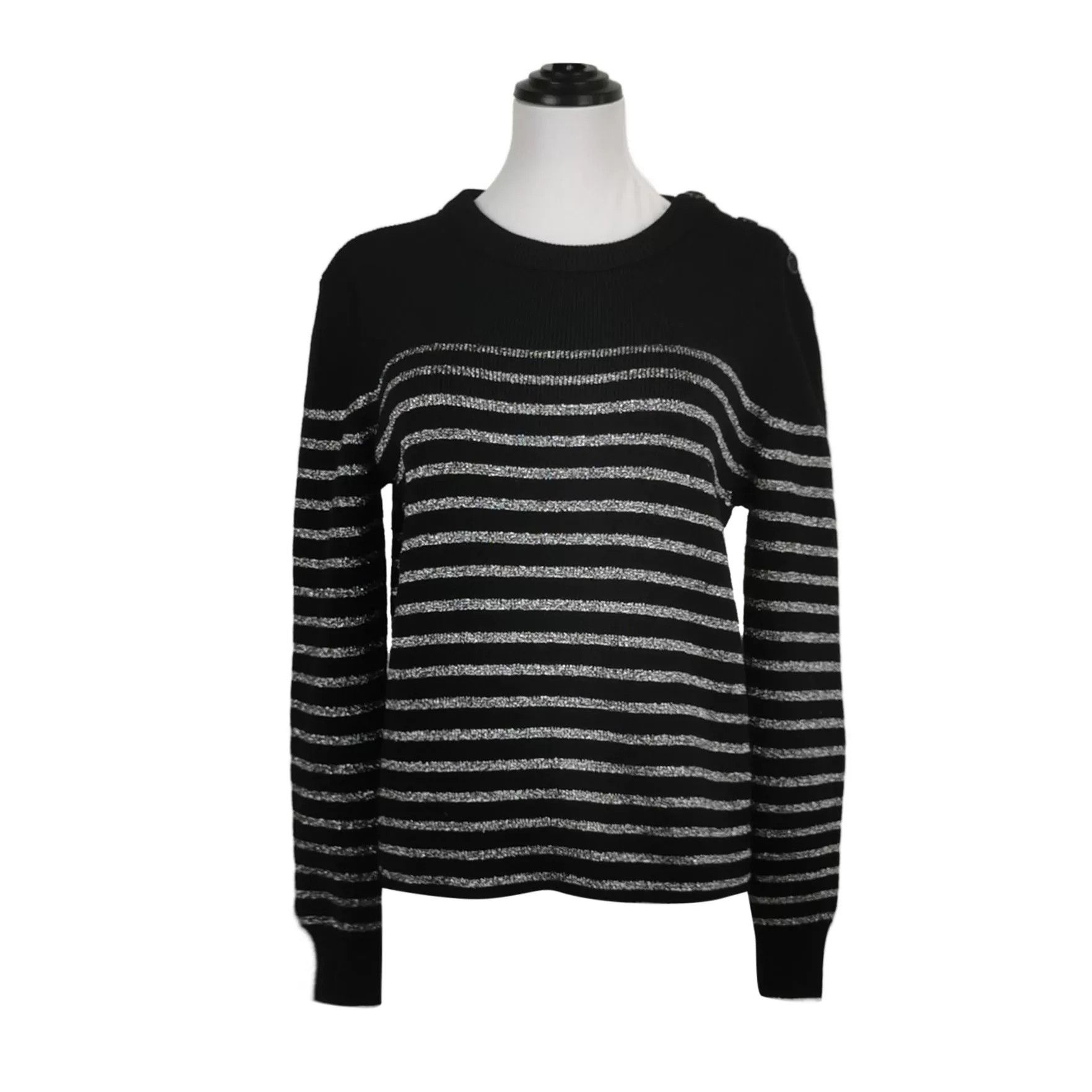 Yves Saint Laurent YSL Wool-Cotton Striped Sweater with Silver Thread Size S / US 4 / IT 40 - 1 Thumbnail