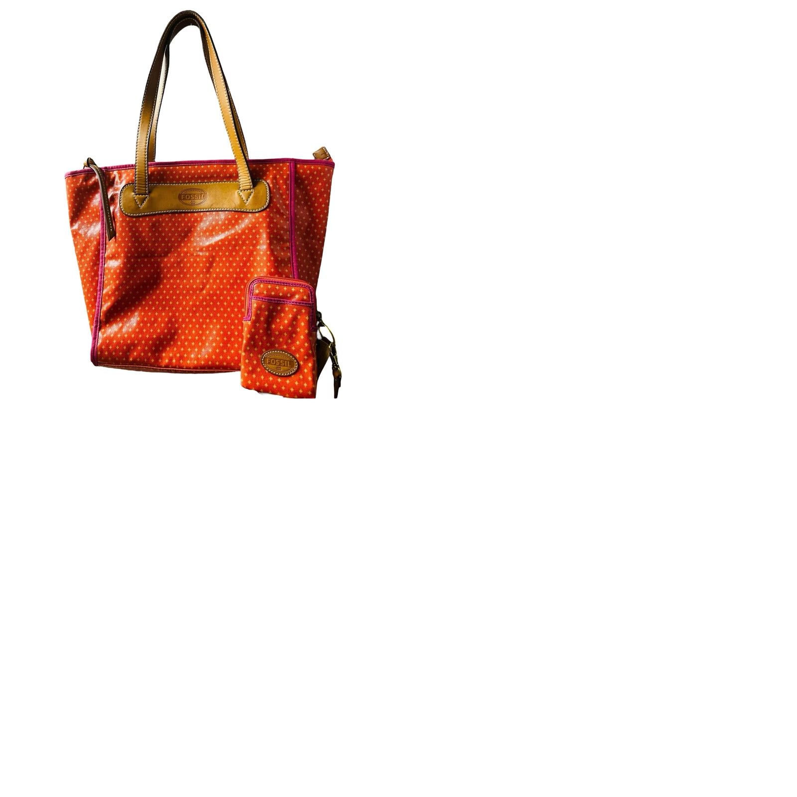 Fossil Fossil Key-Per Shopper Tote Bag Purse Coral Diamond Coated Canvas W/Wallet New Women Large Leather Handles Summer Couture 100% Nylon? Size L / US 10 / IT 46 - 12 Thumbnail
