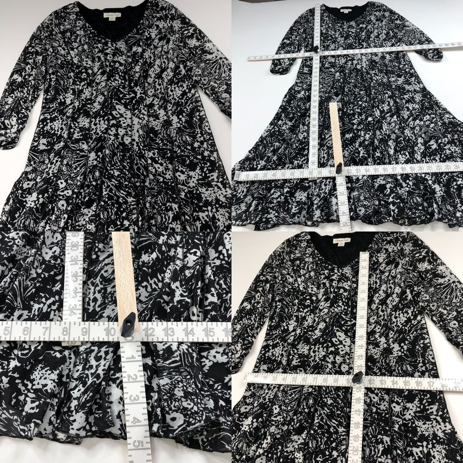 Coldwater Creek Coldwater Creek PM Petite 10-12 Flowy Geometric A-Line Midi Dress Black Size L / US 10 / IT 46 - 8 Thumbnail