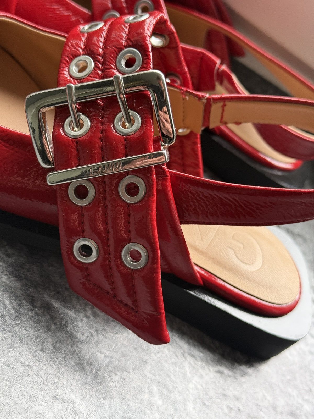 Ganni Red Feminine Buckle Ballerinas 38 Size US 7 / IT 37 - 7 Thumbnail