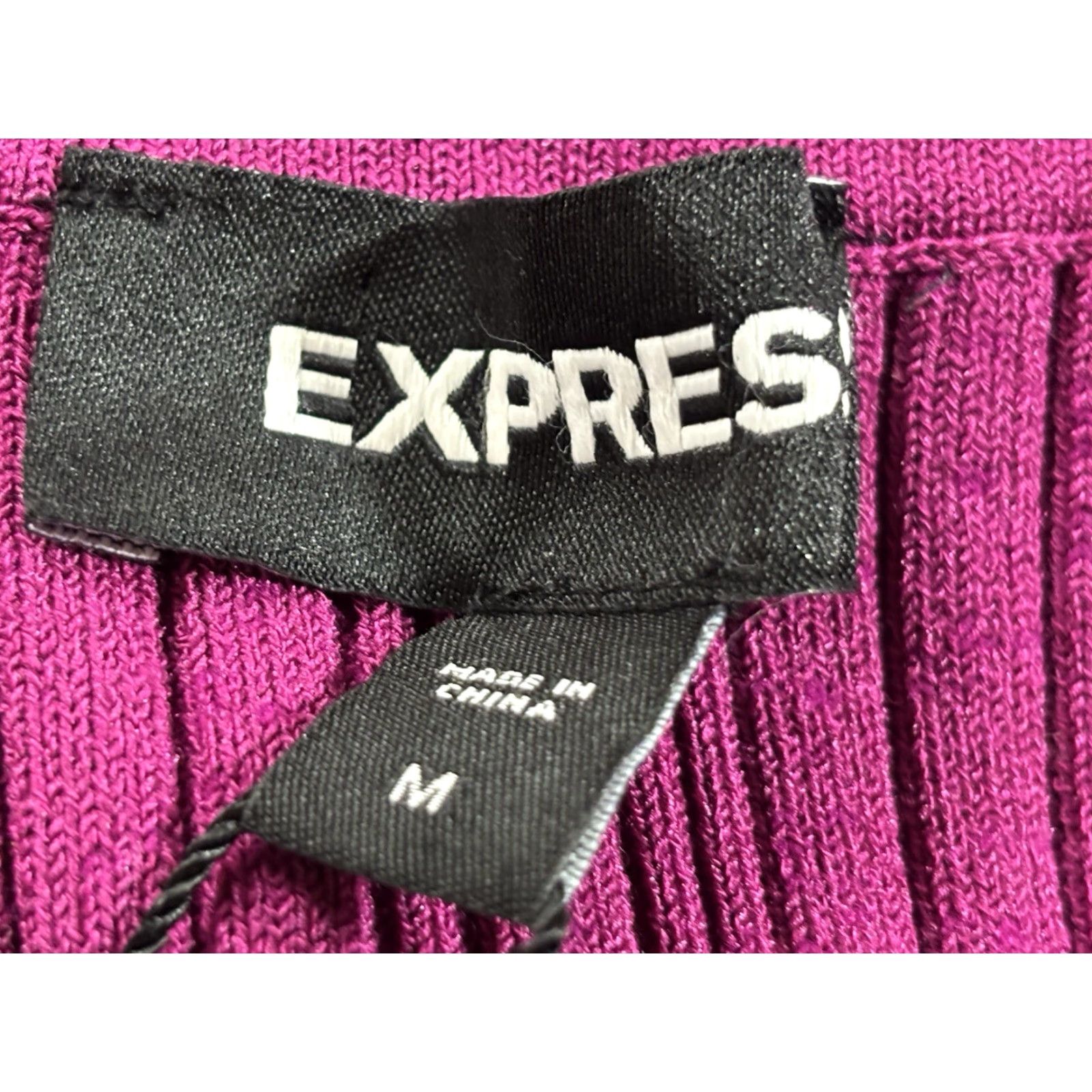Express Express Ribbed Knit Midi Dress Women’s M Fuchsia Fishtail Bodycon Stretch Size M / US 6-8 / IT 42-44 - 6 Thumbnail