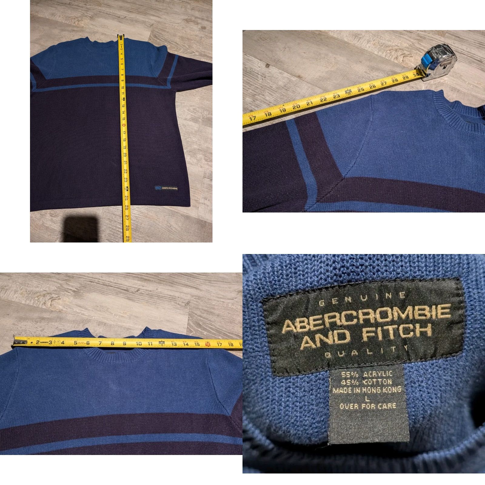 VINTAGE Abercrombie & Fitch 90s Heavyweight Striped Sweater Mens L Blue  Pullover Grunge