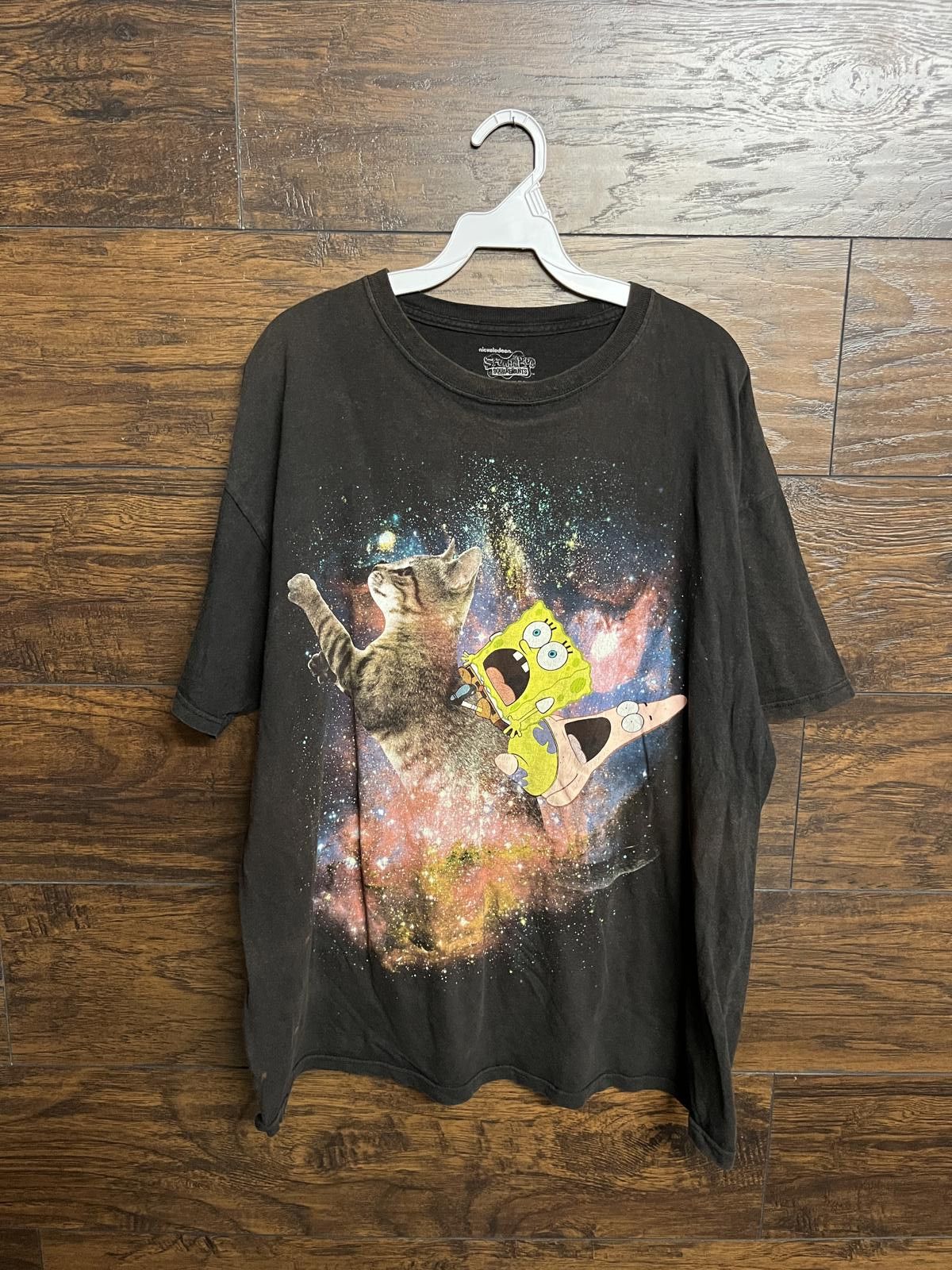 Designer Faded Spongebob n Patrick Acid Cat in Space T-shirt Size US XL / EU 56 / 4 - 1 Thumbnail