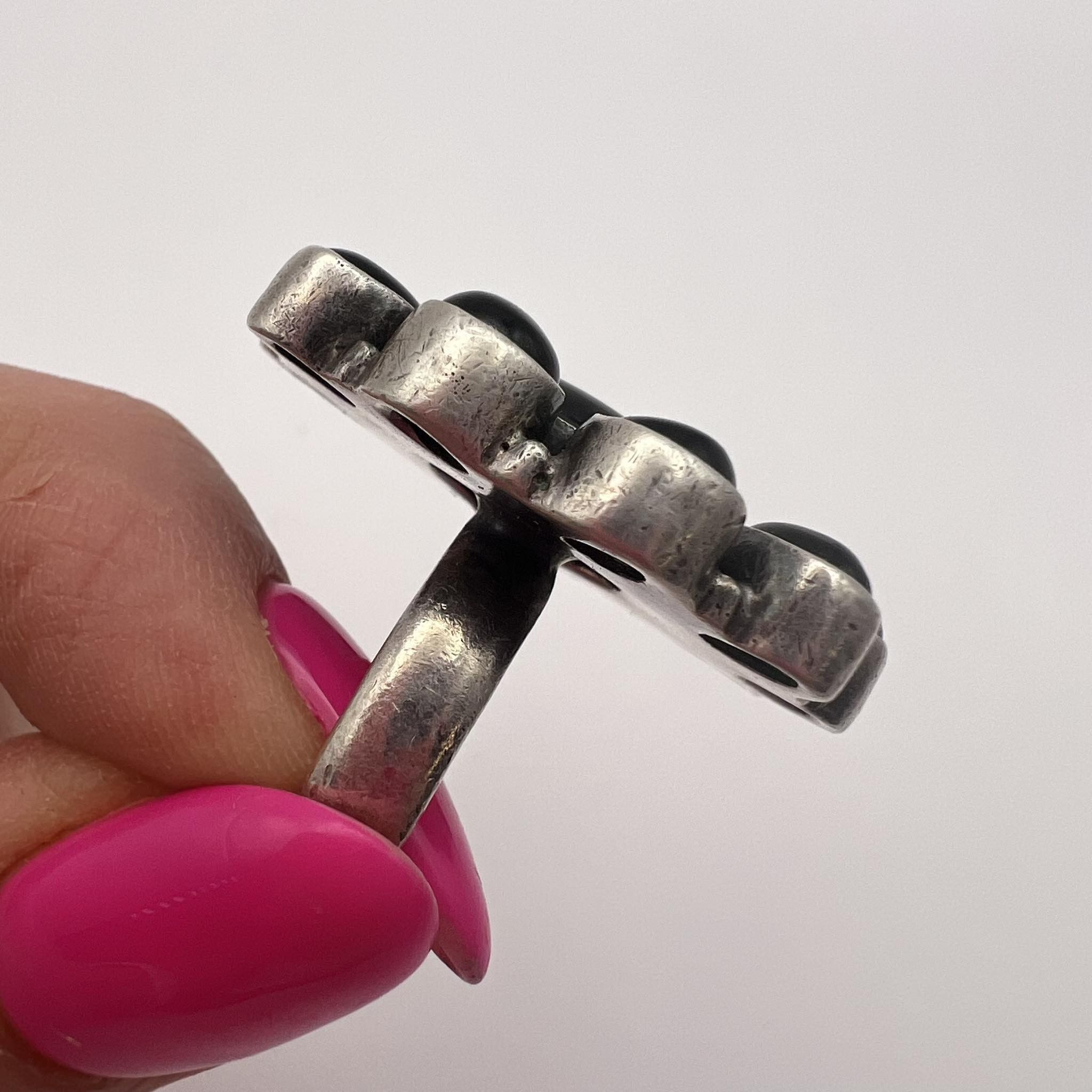 Huge Sterling Silver 925 Ring Natural Black Onyx Size 7