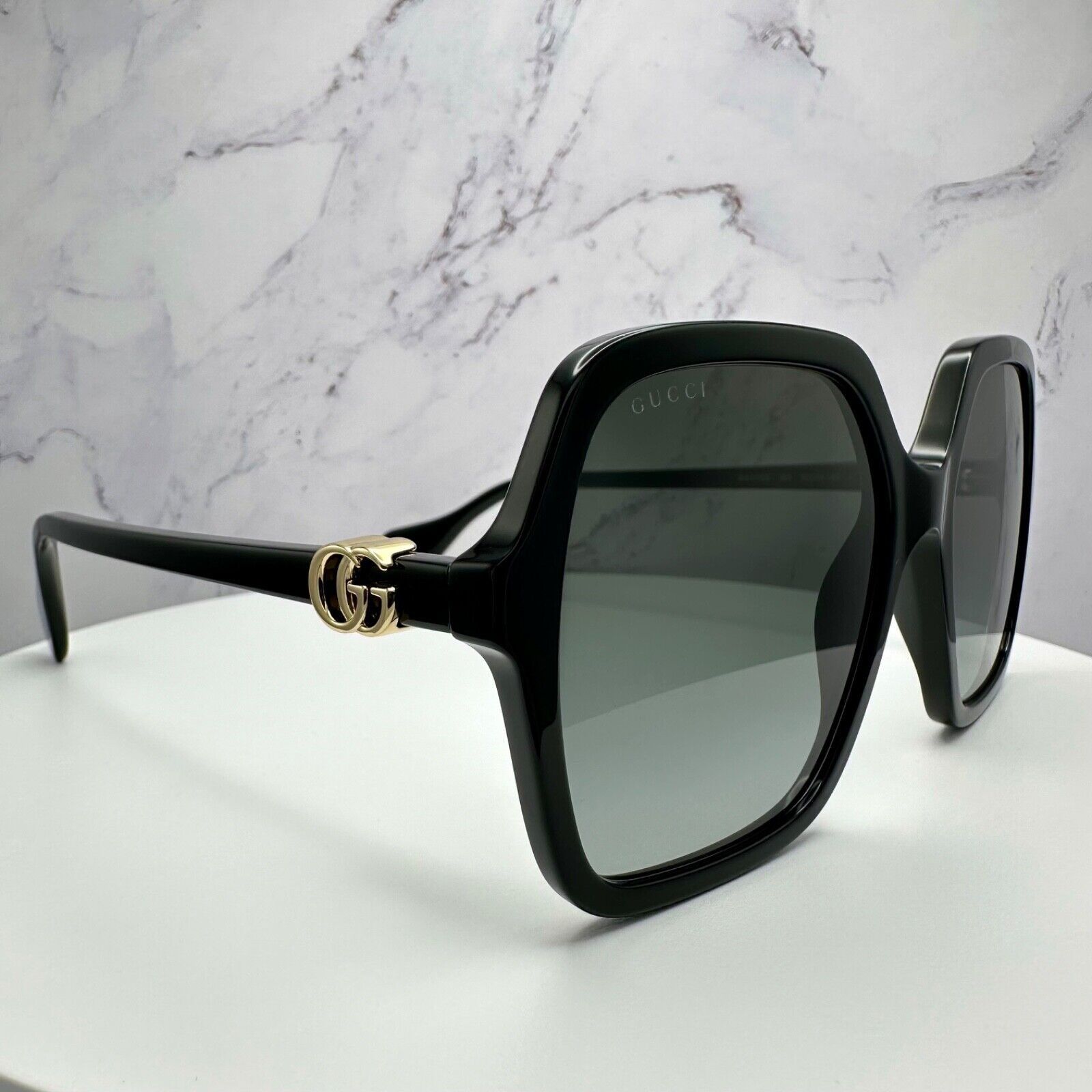 Gucci GUCCI Sunglasses New Black Oversized Acetate Gold Metal Logo Size ONE SIZE - 19 Thumbnail