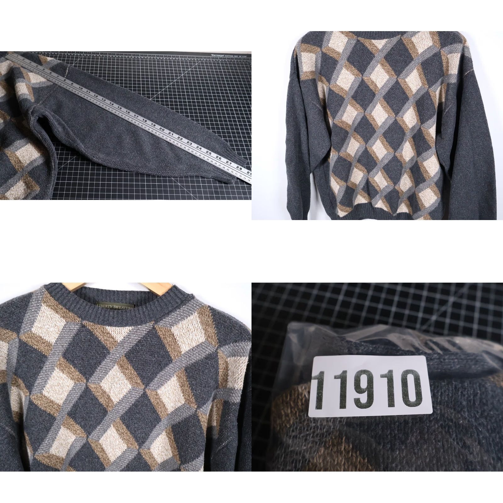 Vintage VINTAGE Liberty Sweater Mens Large Gray Diamond Argyle Pattern Cotton Knit VTG Size US L / EU 52-54 / 3 - 8 Thumbnail