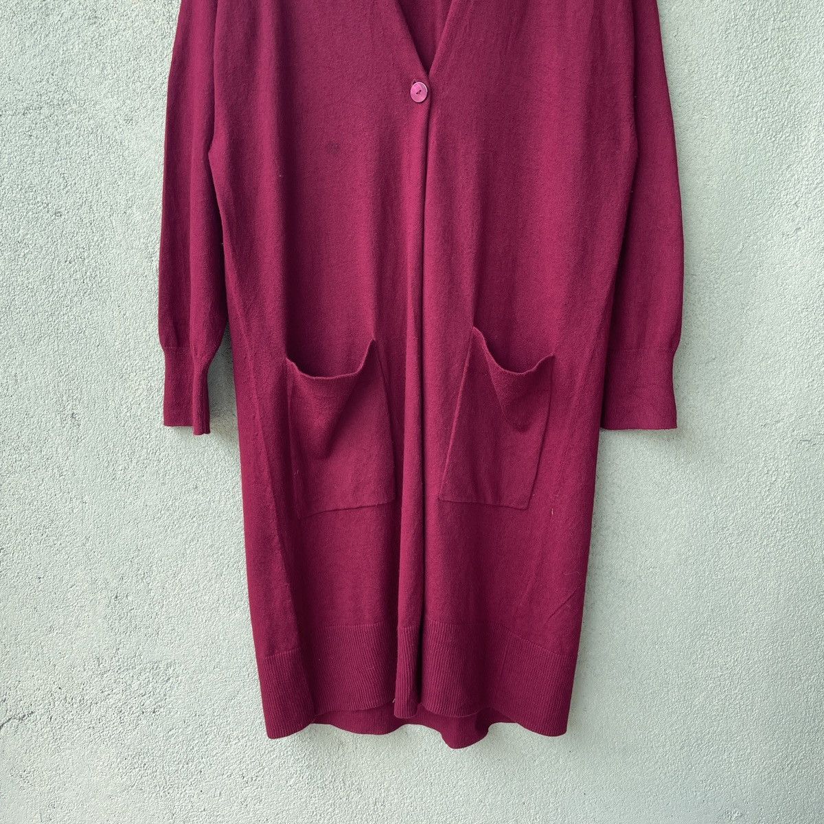 Aran Isles Knitwear × Global Work × Japanese Brand Vintage Global Work Japanese Maroon Long Cardigan Knitwear Size US M / EU 48-50 / 2 - 4 Thumbnail