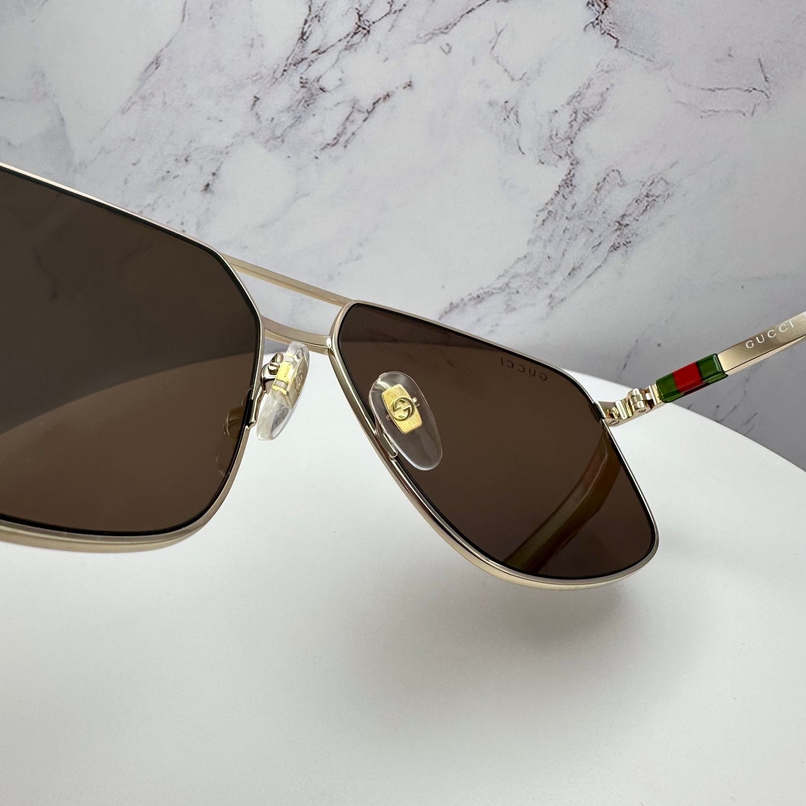 Gucci New GUCCI Sunglasses Gold Metal Square Aviator Red Green Size ONE SIZE - 17 Thumbnail