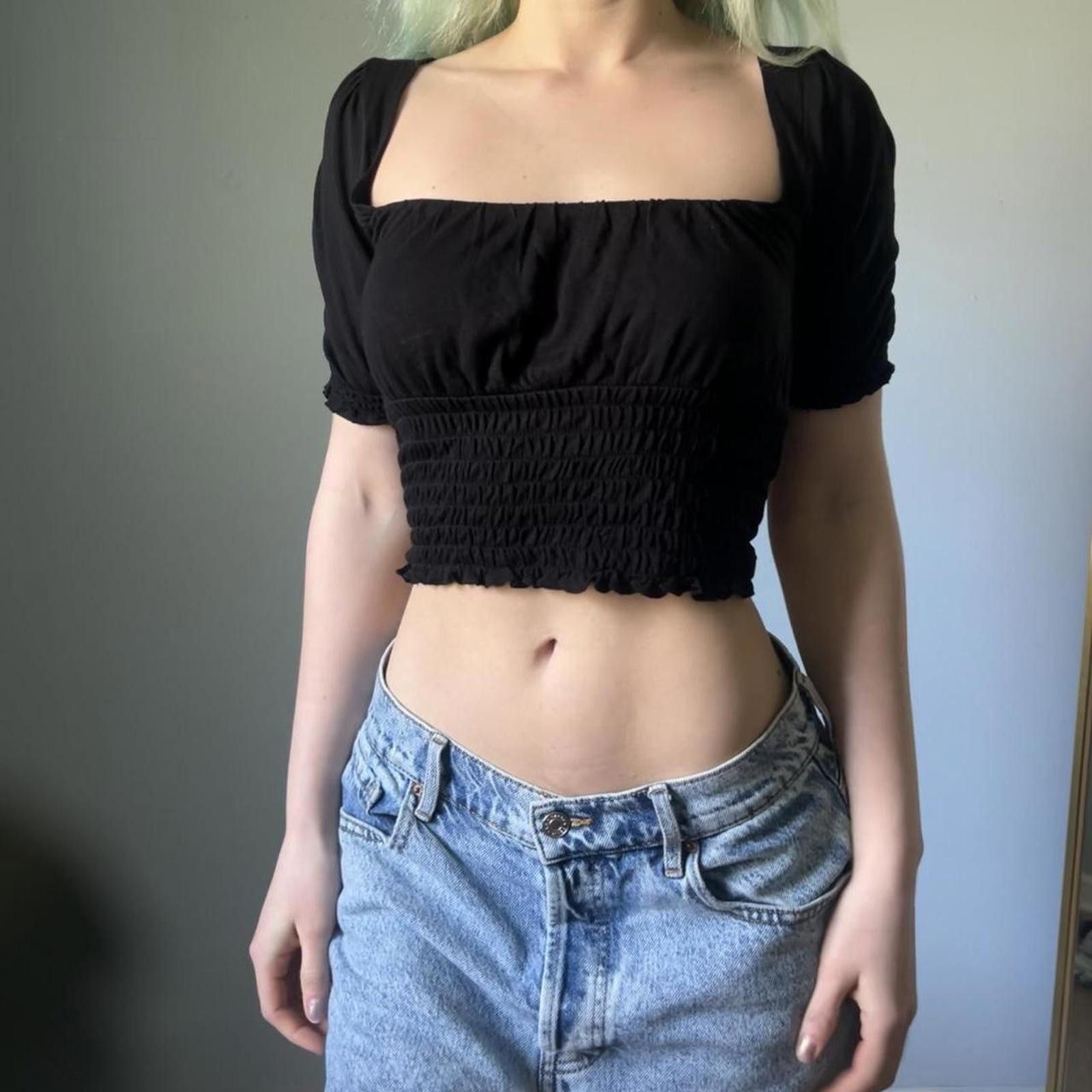 Urban Outfitters Cropped black puff sleeve square neck top Size S / US 4 / IT 40 - 6 Thumbnail