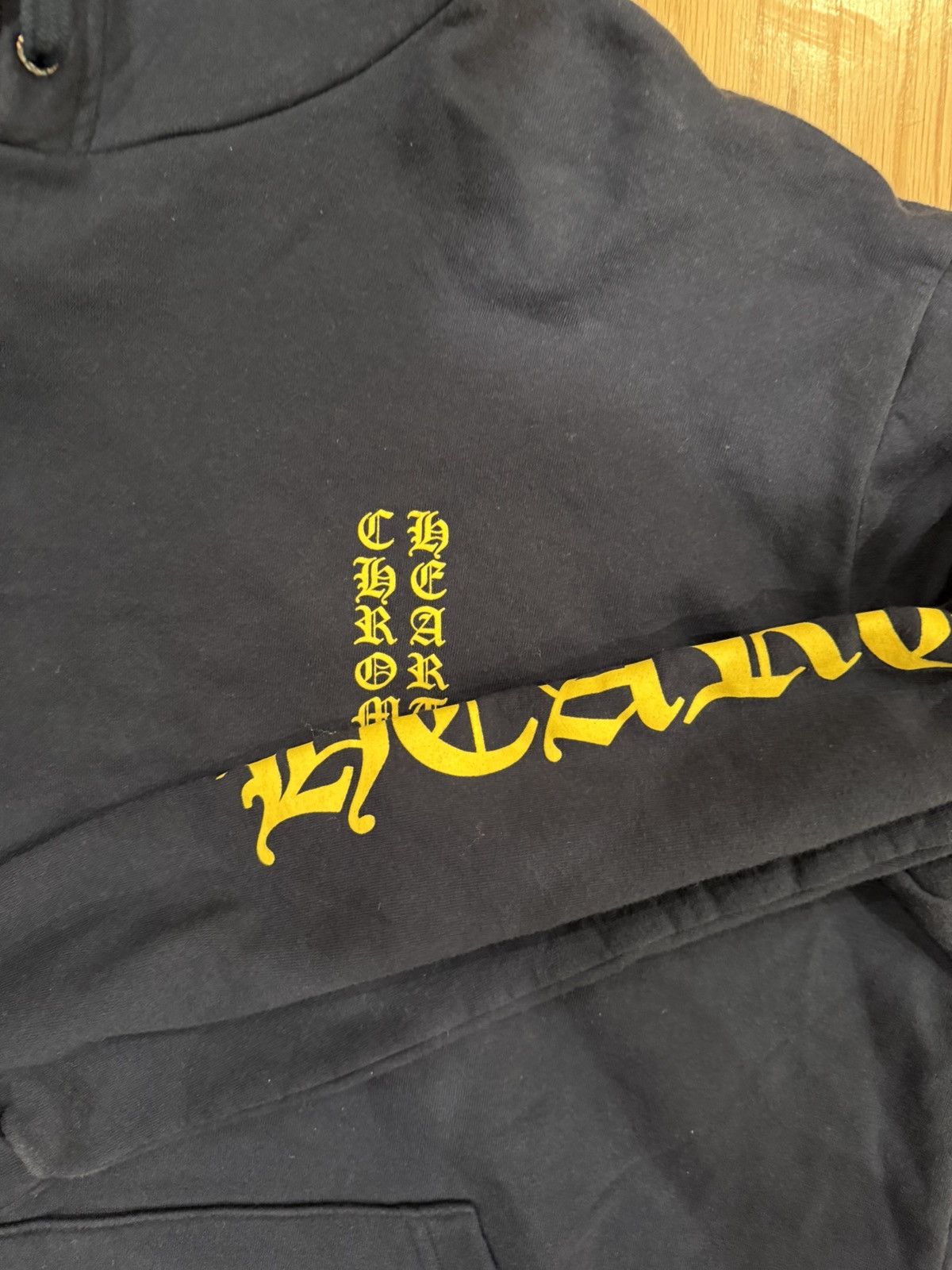 Chrome Hearts Chrome Hearts Yellow Script Sleeve Navy Hoodie Size US L / EU 52-54 / 3 - 4 Thumbnail