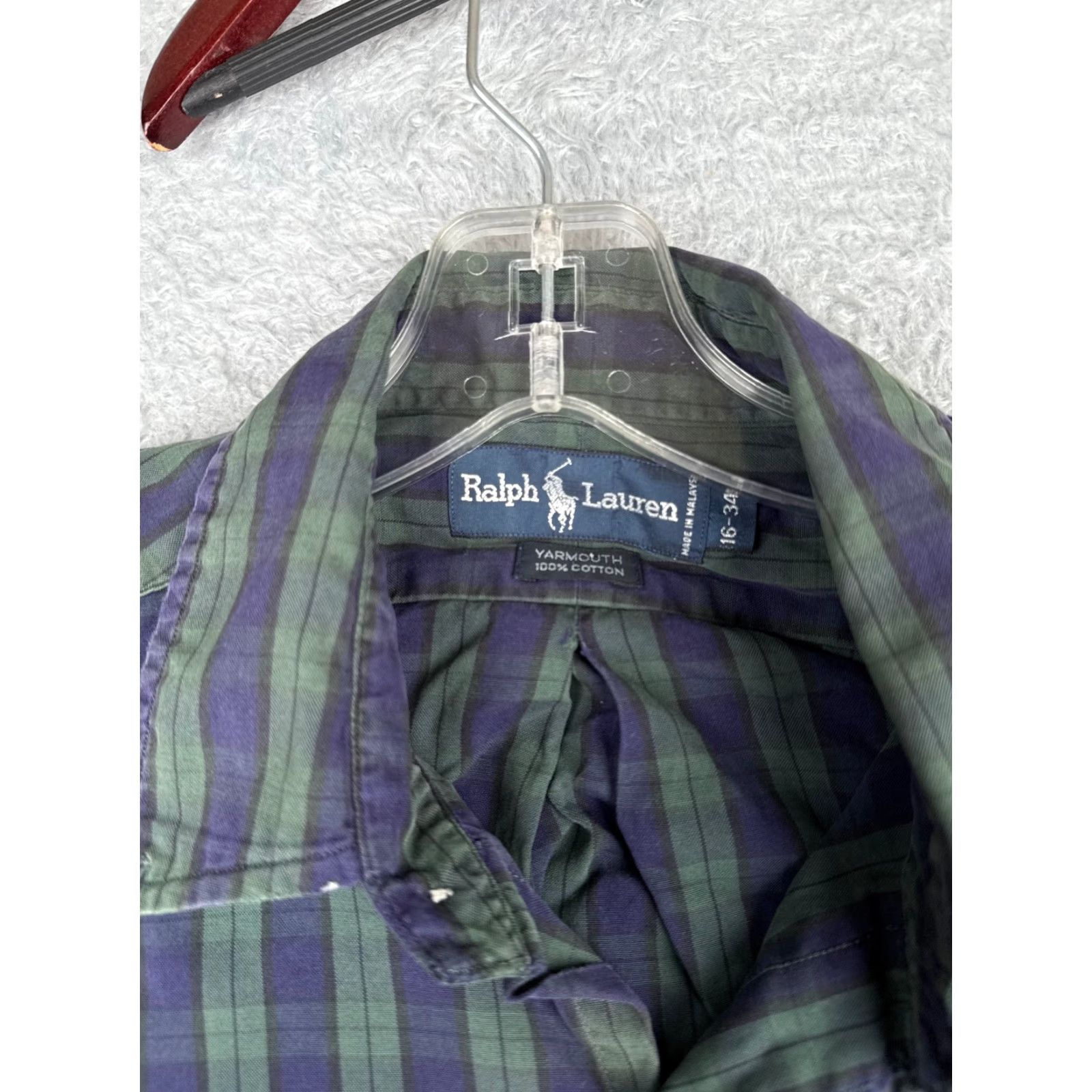 Polo Ralph Lauren VINTAGE Polo Ralph Lauren Shirt 16-34 Adult Blue Green Plaid Yarmouth Cotton Size US L / EU 52-54 / 3 - 7 Thumbnail