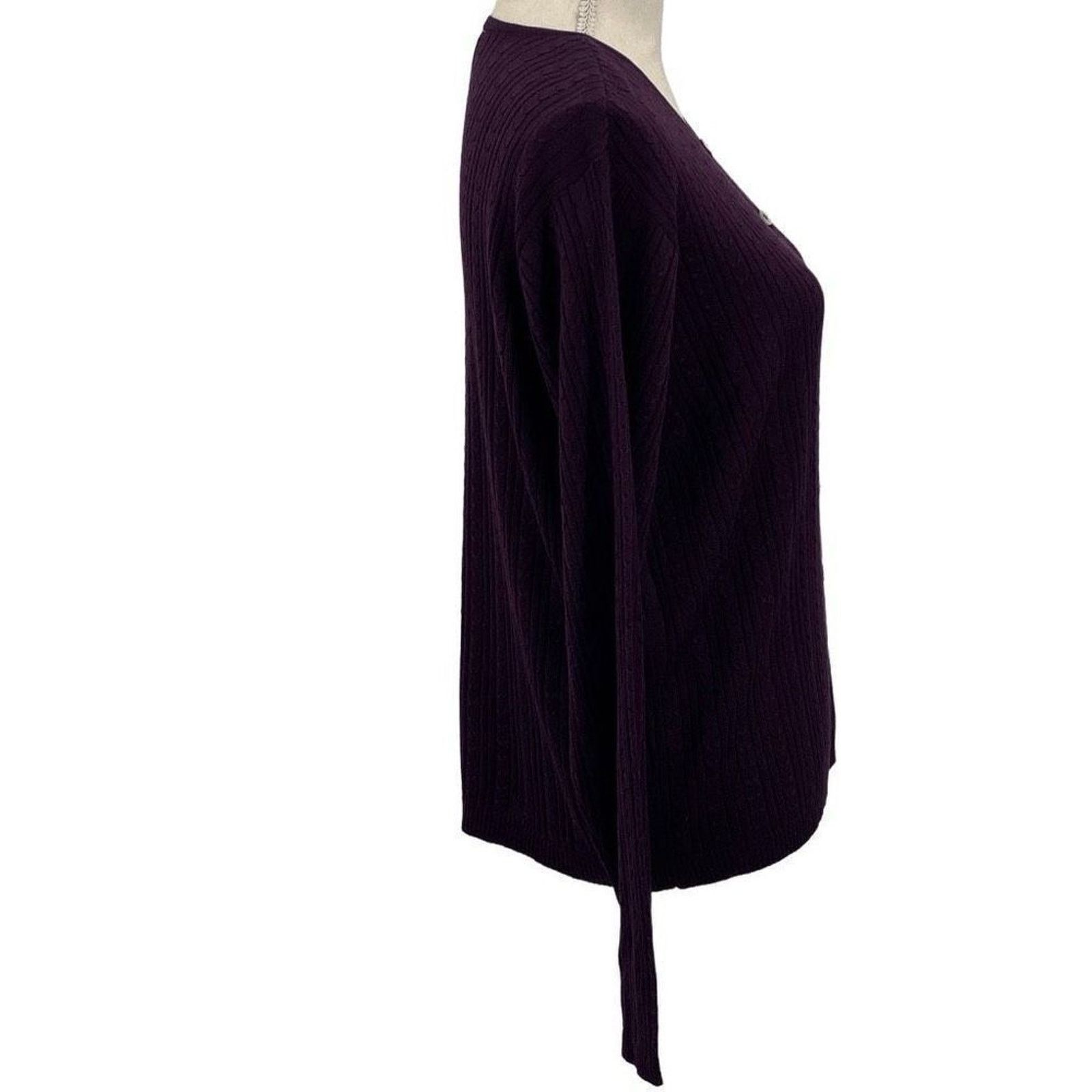 Robert Talbott Talbots Petite L Purple Silk Cable Knit Cardigan Sweater Size L / US 10 / IT 46 - 3 Thumbnail