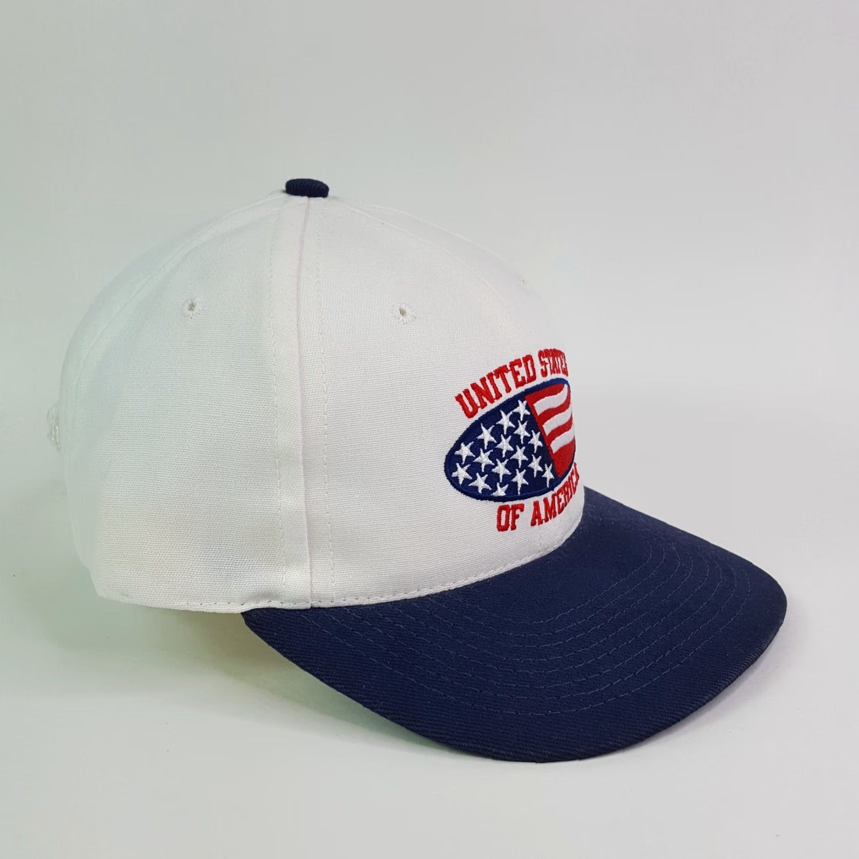 Vintage VINTAGE United States Of American USA Made Snapback Hat Baseball Cap Flag Military 90s 80s Patriotic Town Talk Adjustable Canvas Cotton Blue Mens Hat Size ONE SIZE - 5 Thumbnail