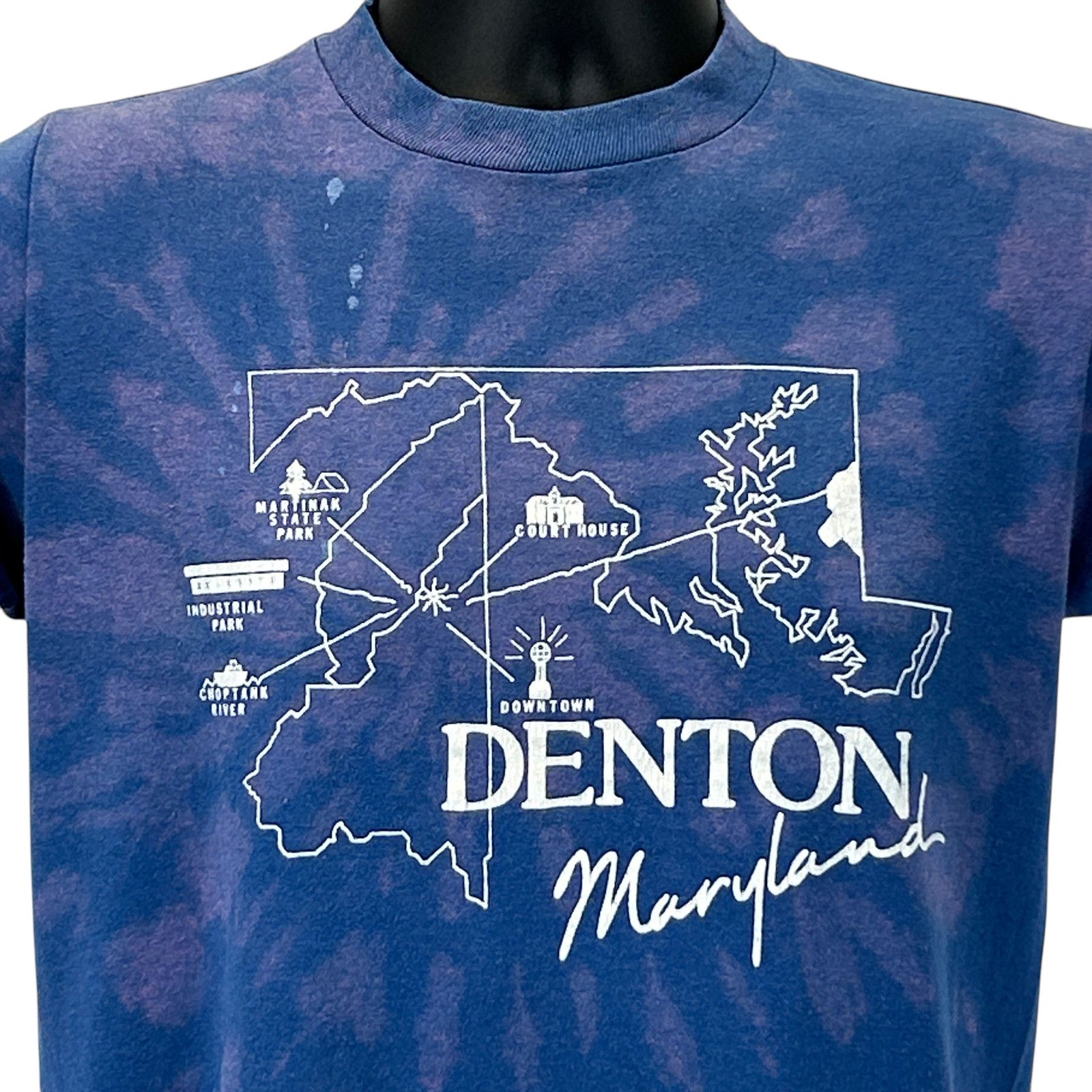 Jerzees Vintage 90s Denton Maryland T Shirt Map USA Made Blue Small Size US S / EU 44-46 / 1 - 1 Thumbnail