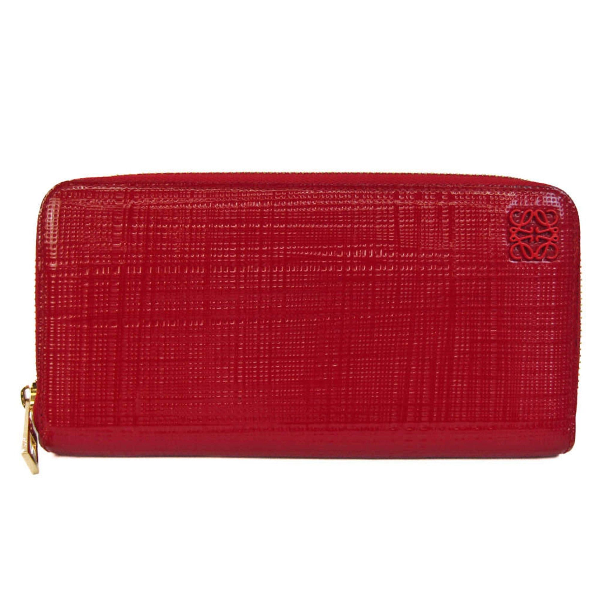 image of Loewe Anagram Women's Patent Leather Long Wallet [Bi-Fold] Red Color in Black
