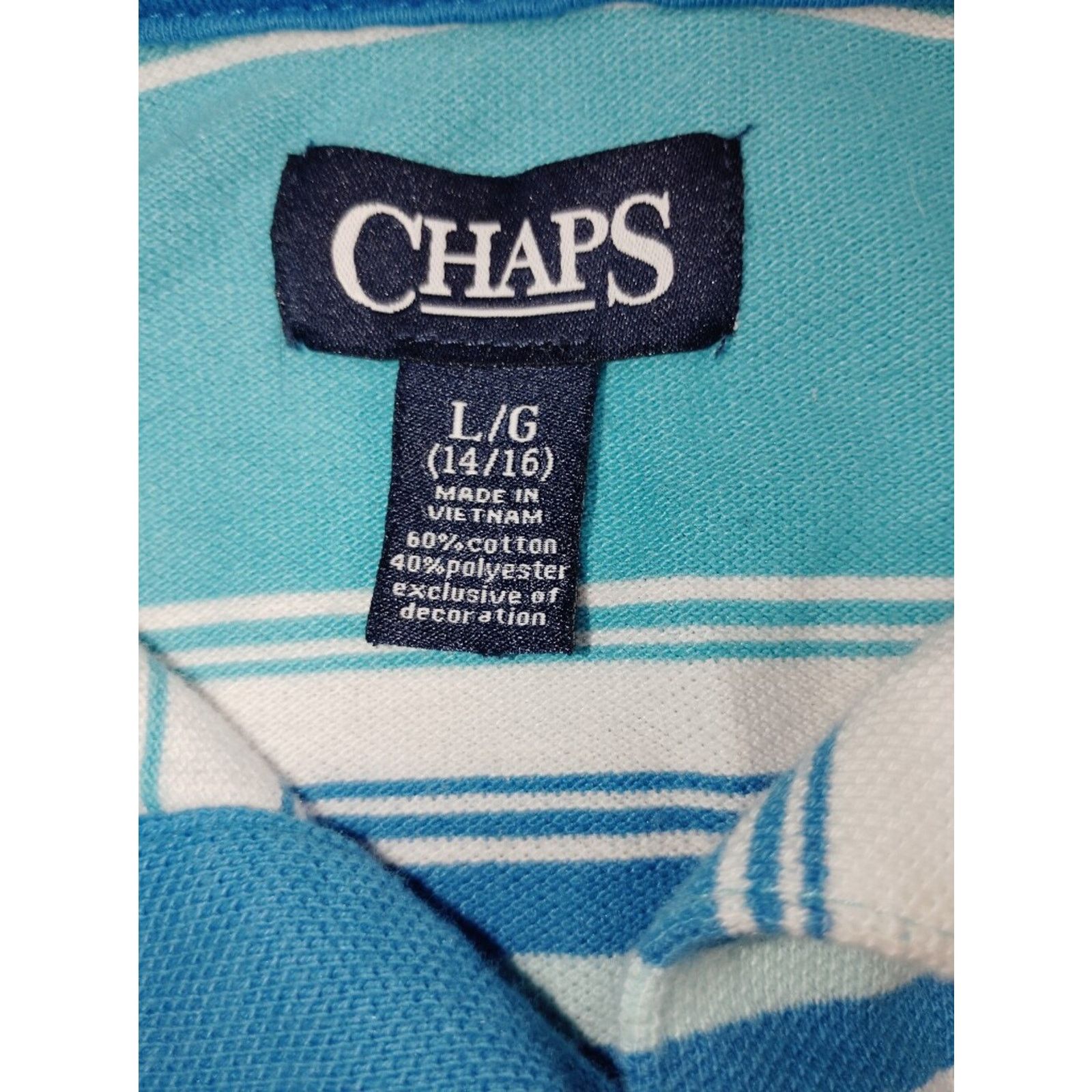 Chaps Chaps Boys' Turquoise and White Striped Polo Size L / US 10 / IT 46 - 2 Thumbnail