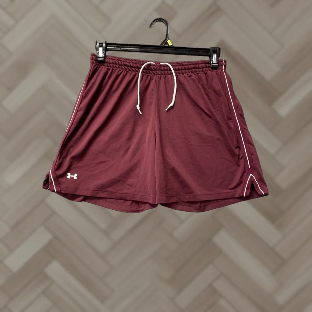 Nike VINTAGE Under Armour Shorts Womens M Maroon Athletic Beach Running 90s Hipster Y2K Pockets Breathable Size 32" / US 10 / IT 46 - 1 Thumbnail