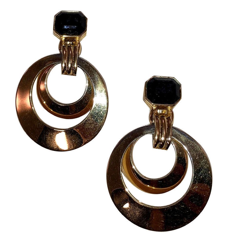 Givenchy Givenchy Black Onyx Glass Double Hoop Dangle Earrings Size ONE SIZE - 1 Thumbnail