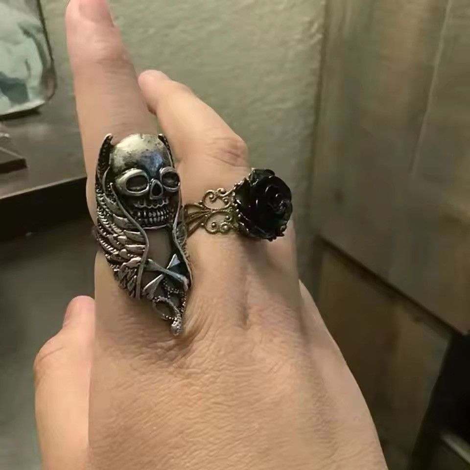Japanese Brand × Jewelry Retro Skull Wings Knuckle Ring Resizeable Size ONE SIZE - 5 Thumbnail