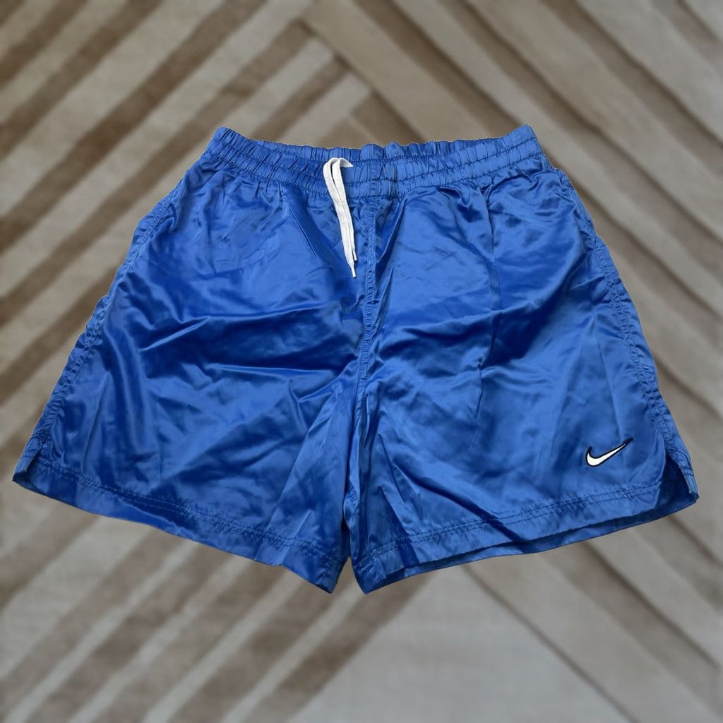 Nike VINTAGE Nike Shorts Men L Blue Nylon Drawstring Swoosh Shiny Athletic Exercise Running Gym & Training Size US 33 - 1 Thumbnail
