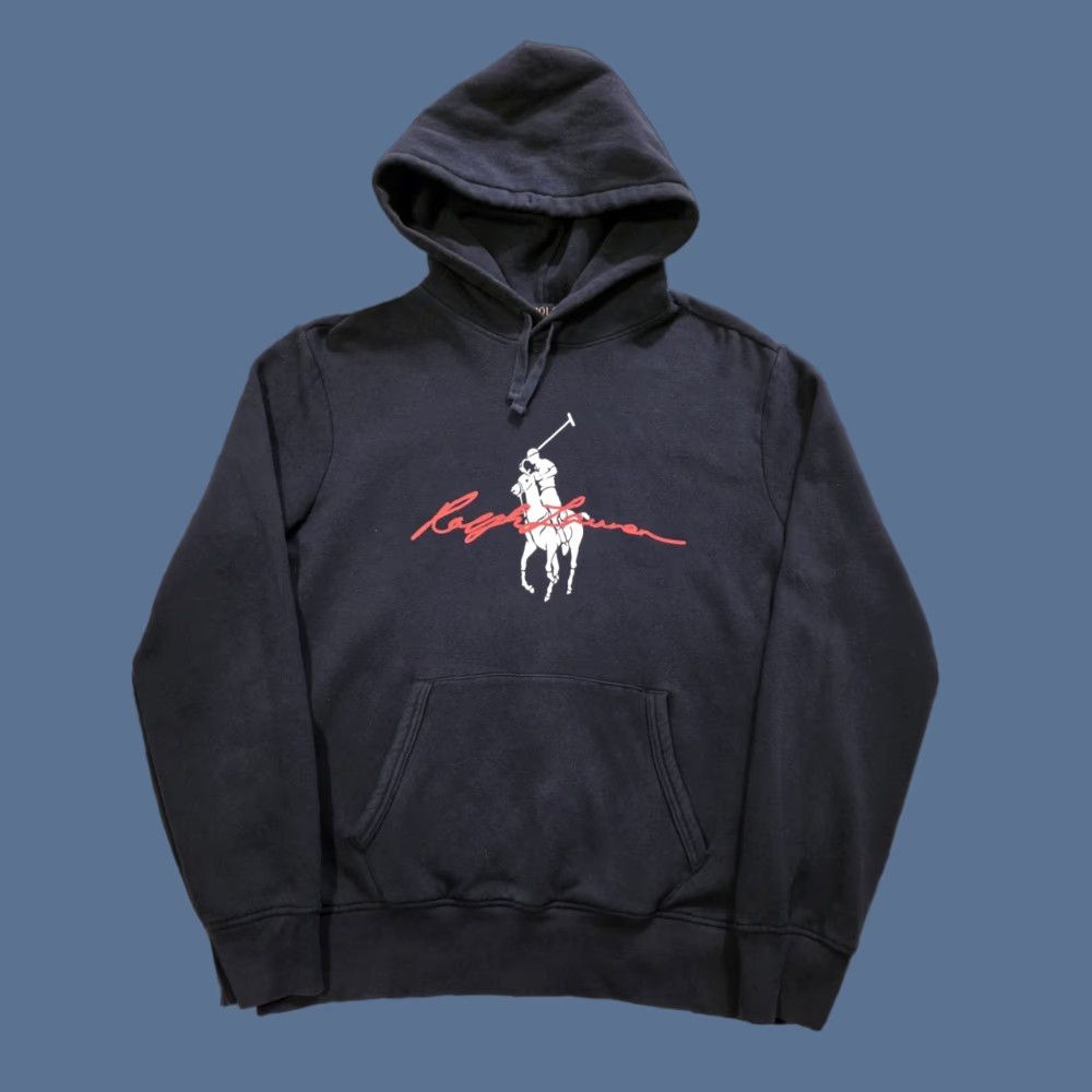 Polo Ralph Lauren VINTAGE Polo Ralph Lauren Big Pony Logo Fleece Pullover Hoodie Dark Blue Men's Medium Size US M / EU 48-50 / 2 - 1 Thumbnail
