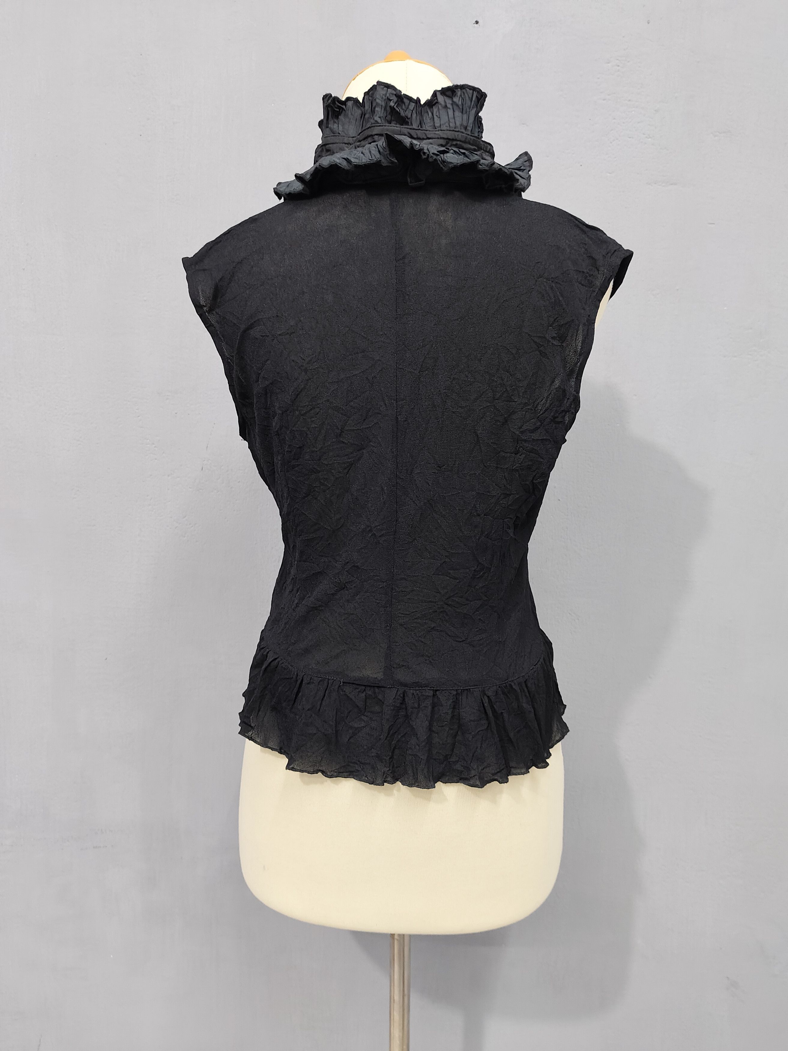 Japanese Brand 2000s Vinon🇯🇵Gothic Sheer Chiffon Ruffle Sleeveless Blouse Size M / US 6-8 / IT 42-44 - 4 Thumbnail