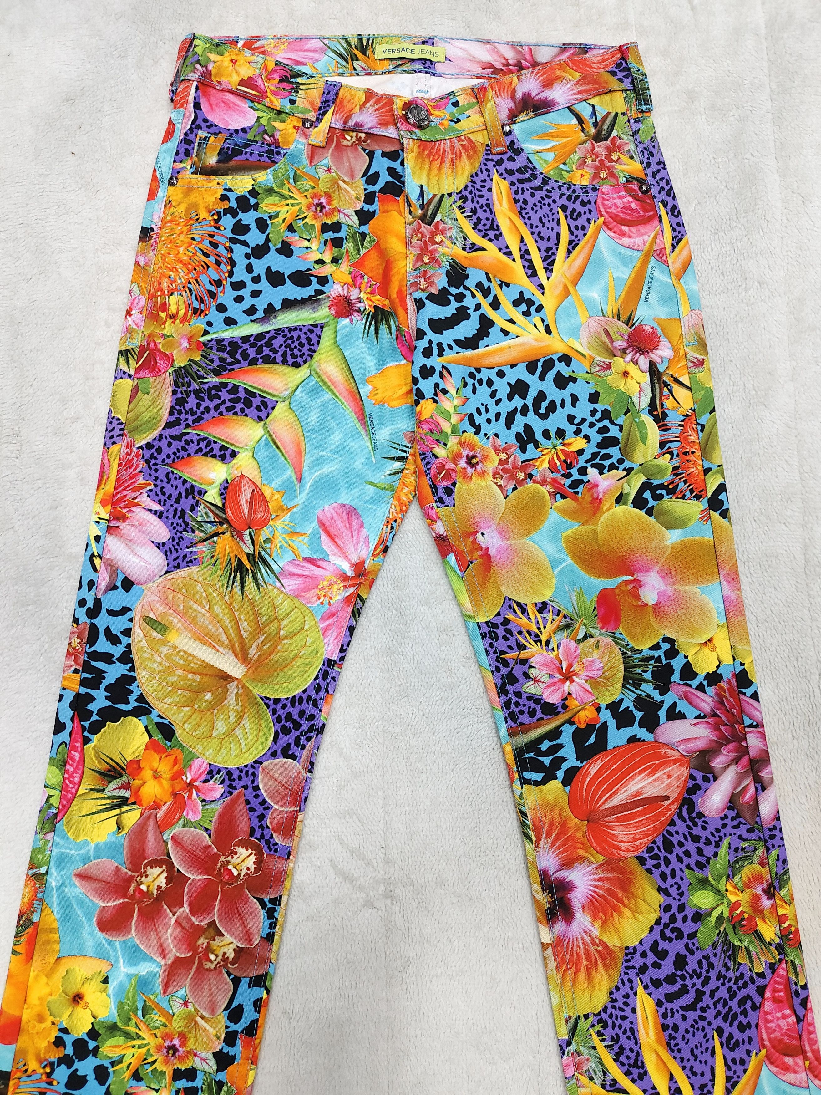 Versace Jeans Couture Versace❤️‍🔥Archive Y2k Tropical Floral Leopard Print Slim Size 28" / US 6 / IT 42 - 2 Thumbnail