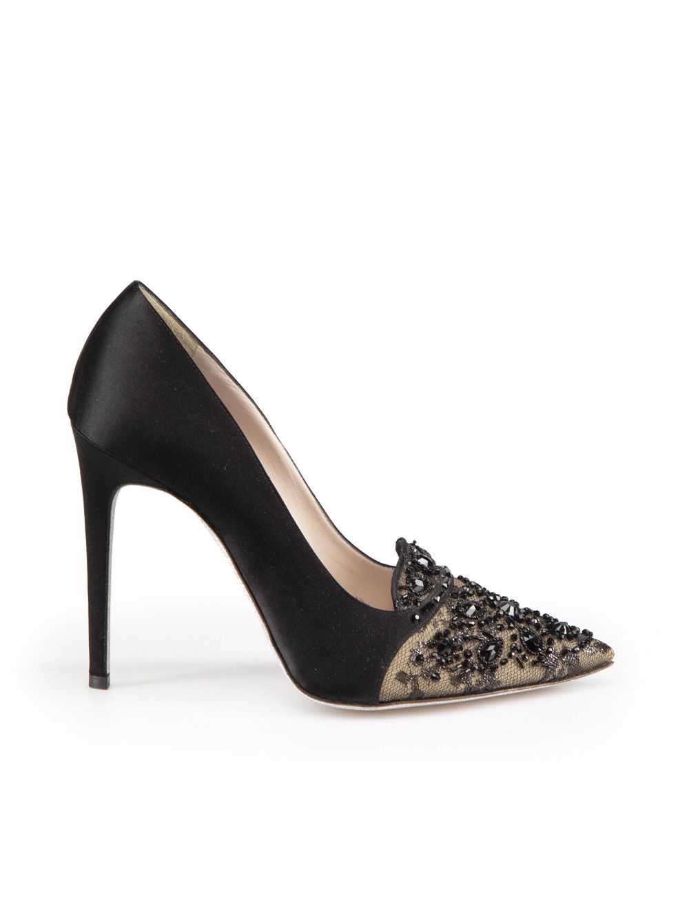 Rene Caovilla Black Satin Embellished Heels | Grailed