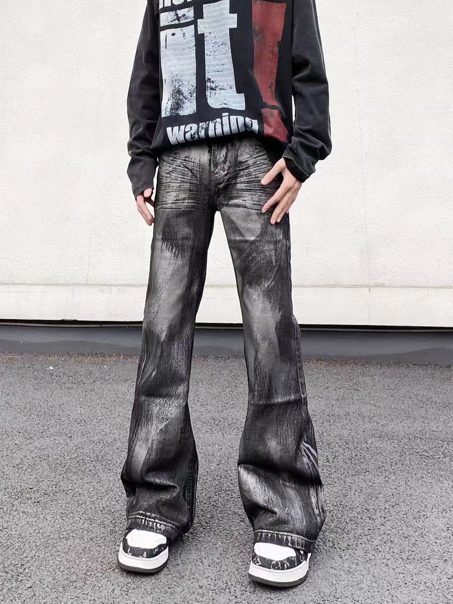 High street vintage batik dirty wash graffiti baggy jeans