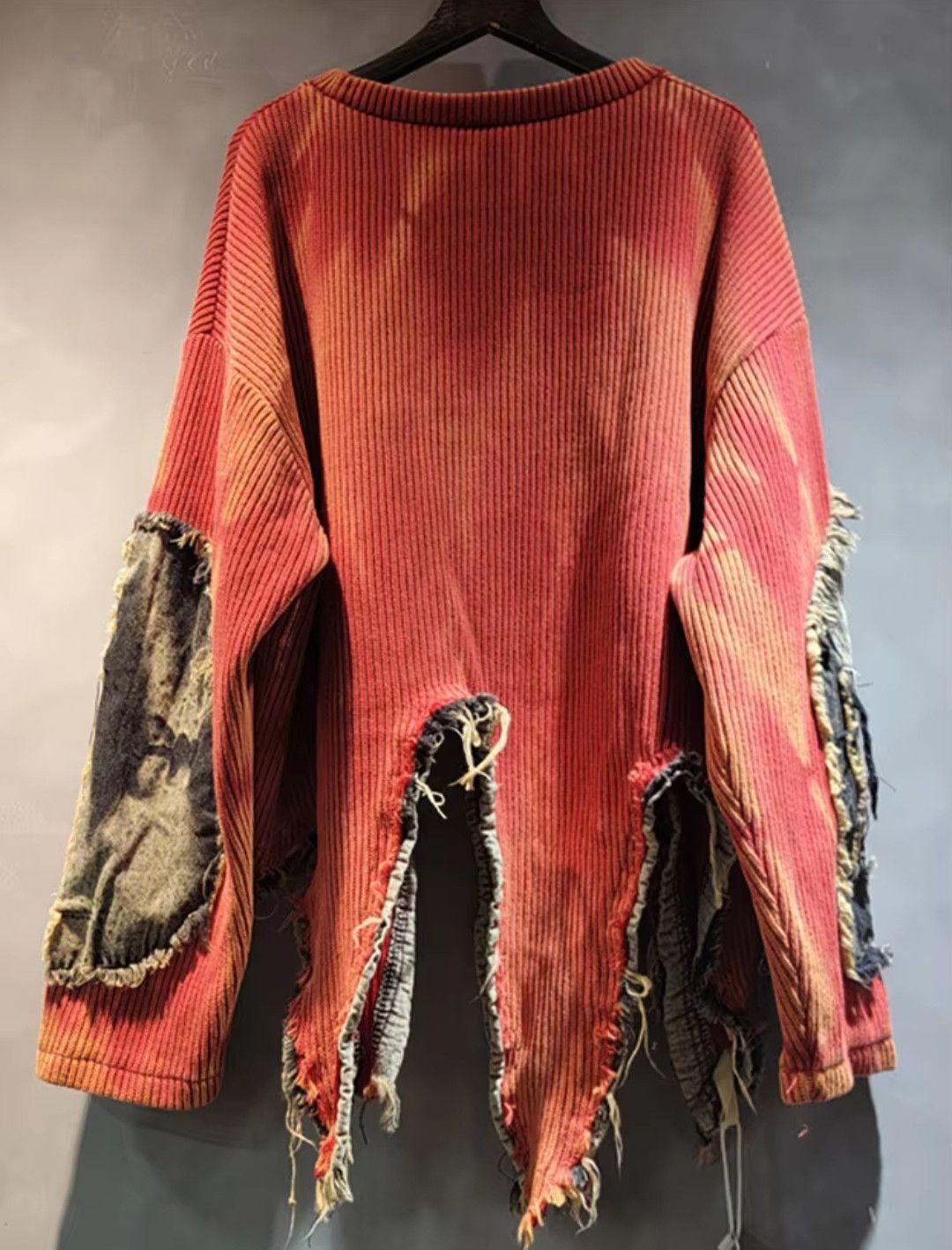 Vintage Tie-dye Irregular Patchwork Vintage Denim Sweater Size ONE SIZE - 3 Thumbnail