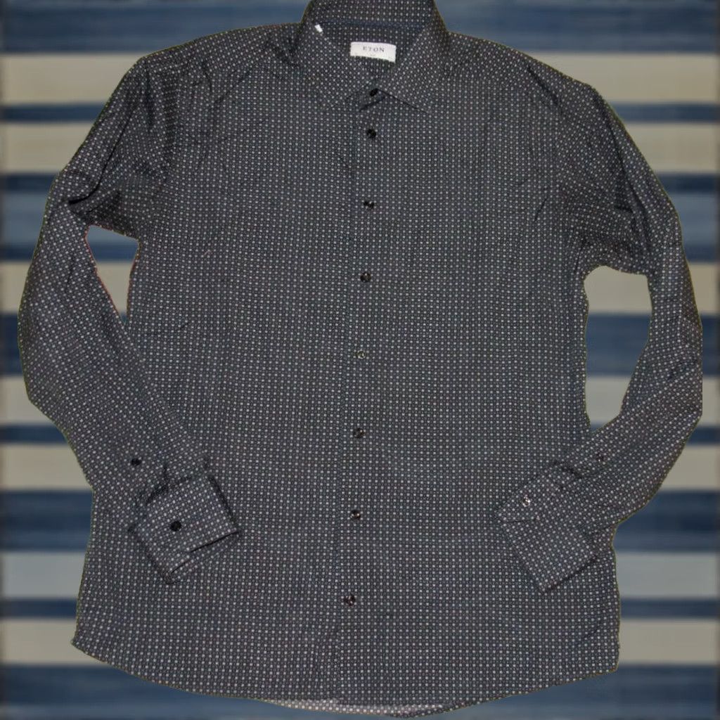 Eton ETON Navy Blue Printed Long Sleeve Shirt Slim 44-17.5 Button Down Men Size US XXL / EU 58 / 5 - 1 Thumbnail